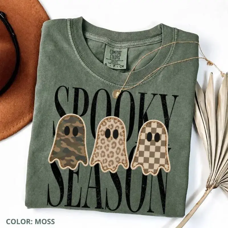 Comfort Colors Retro patchwork ghosts Shirt, checkered ghost, trendy fall - photo 5