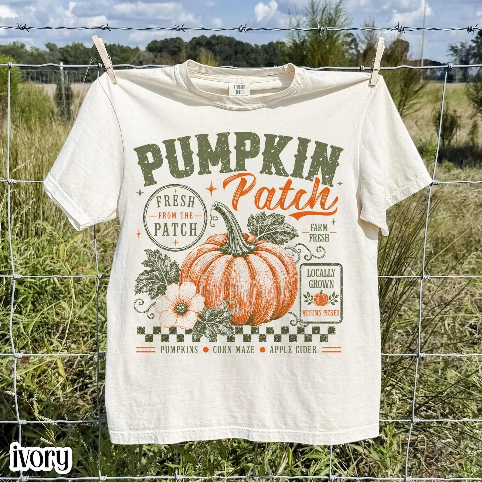 Comfort Colors Retro Pumpkin Patch Shirt, Vintage Autumn Harvest Tee, Cozy Fall Festival Farm Fresh Thanksgiving Top