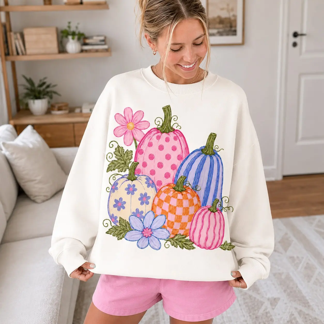 Comfort Colors Retro Pumpkin Patch Sweatshirt, Preppy Front and Back Farm Fresh Autumn Fall Crewneck - photo 4