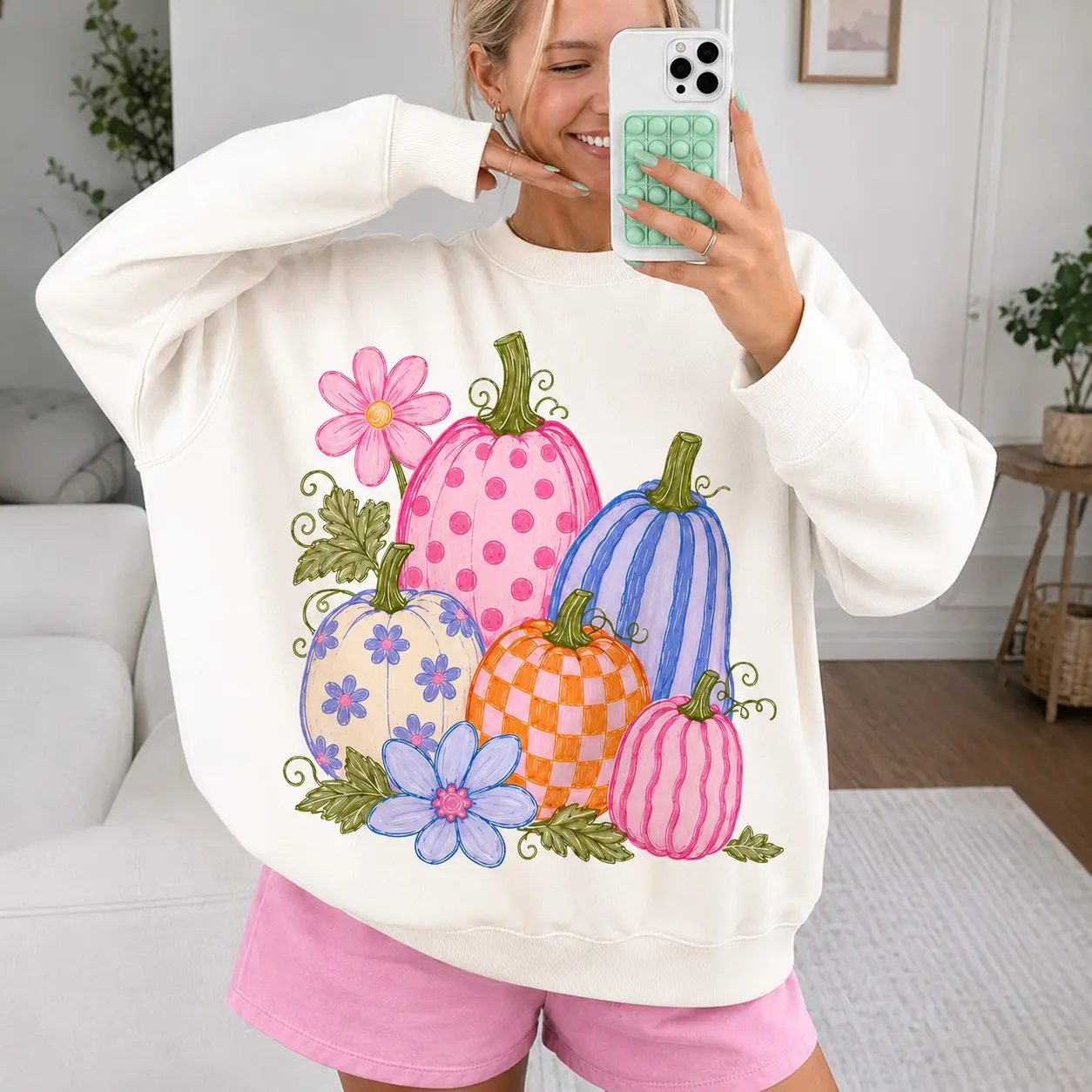 Comfort Colors Retro Pumpkin Patch Sweatshirt, Preppy Front and Back Farm Fresh Autumn Fall Crewneck - photo 5