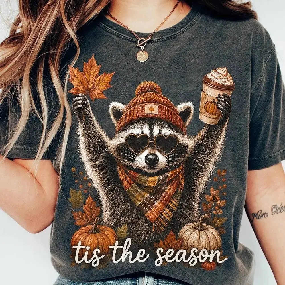 Comfort Colors Retro Raccoon Pumpkin Sweatshirt, Womens Funny Fall Coffee Cottagecore Autumn Halloween Crewneck - photo 2