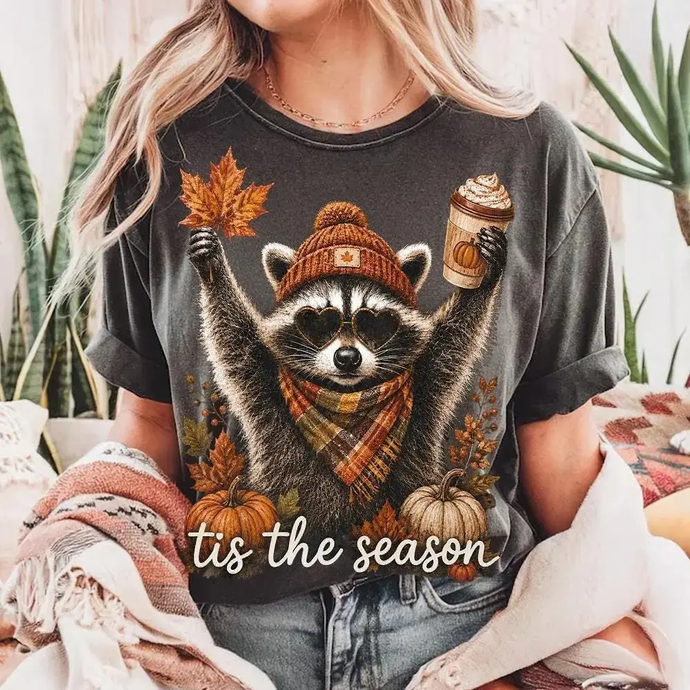 Comfort Colors Retro Raccoon Pumpkin Sweatshirt, Womens Funny Fall Coffee Cottagecore Autumn Halloween Crewneck - photo 3