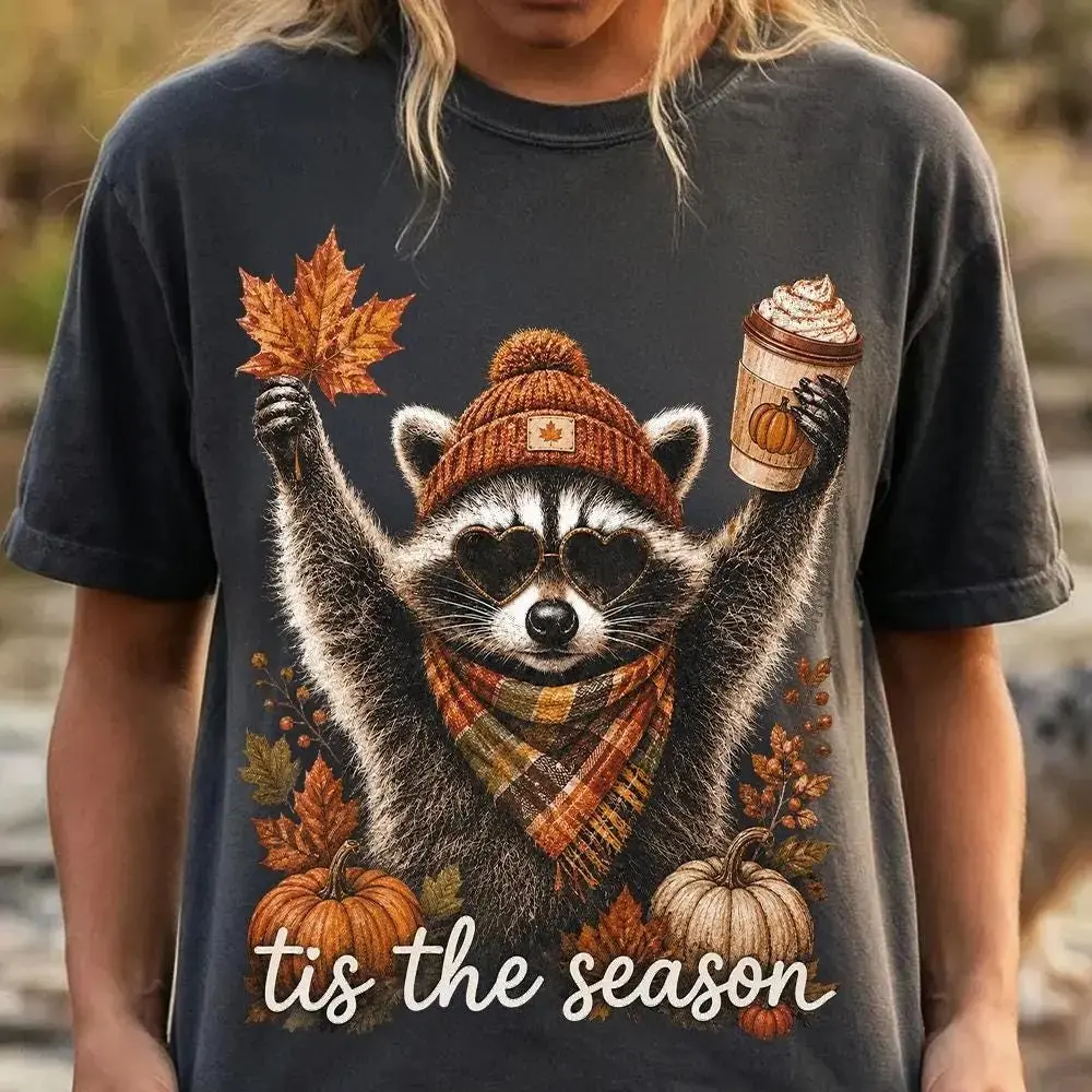 Comfort Colors Retro Raccoon Pumpkin Sweatshirt, Womens Funny Fall Coffee Cottagecore Autumn Halloween Crewneck - photo 4