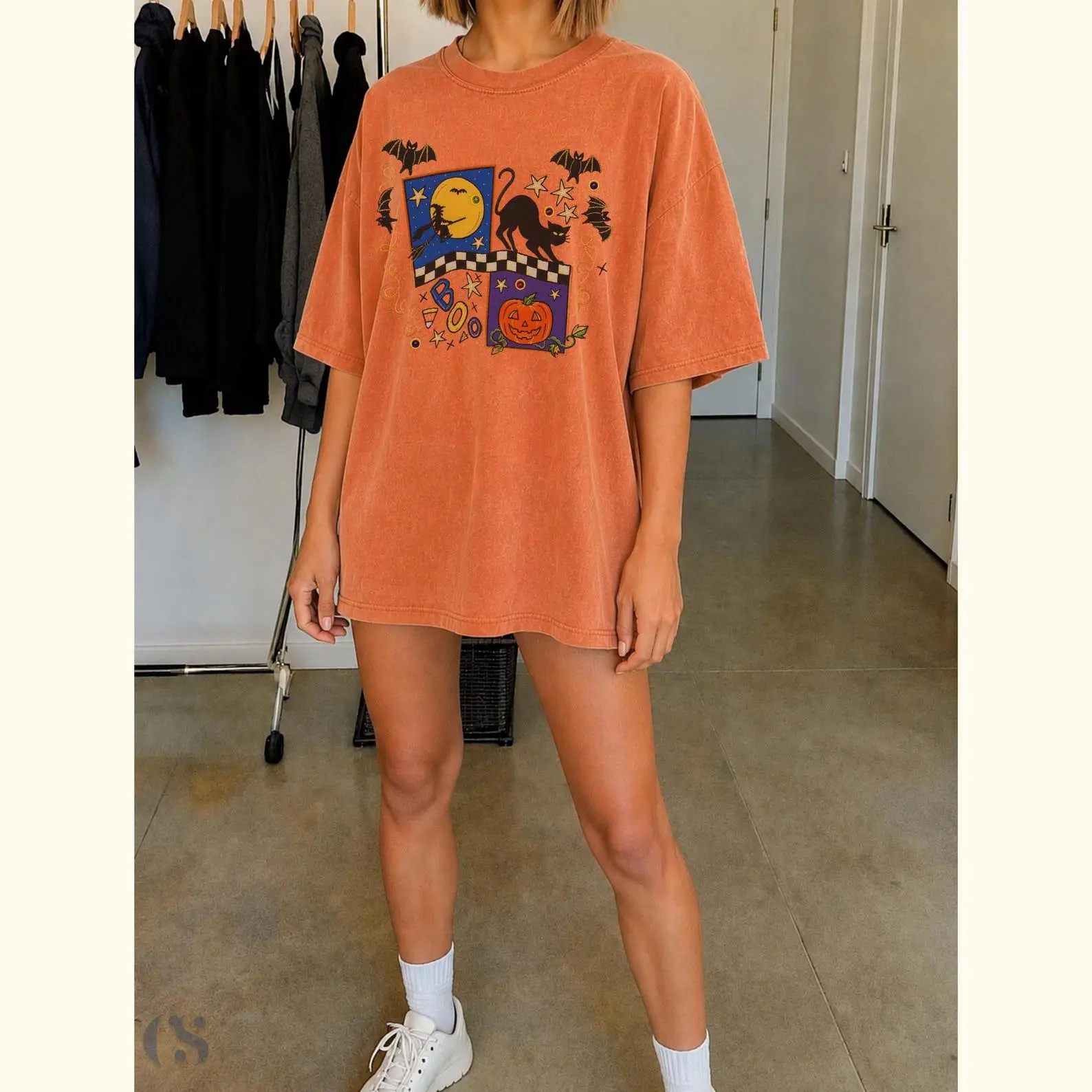 Comfort colors Retro Spooky Season Sweatshirt, Pumpkin Ghost Black Cat Fall Graphic Gift