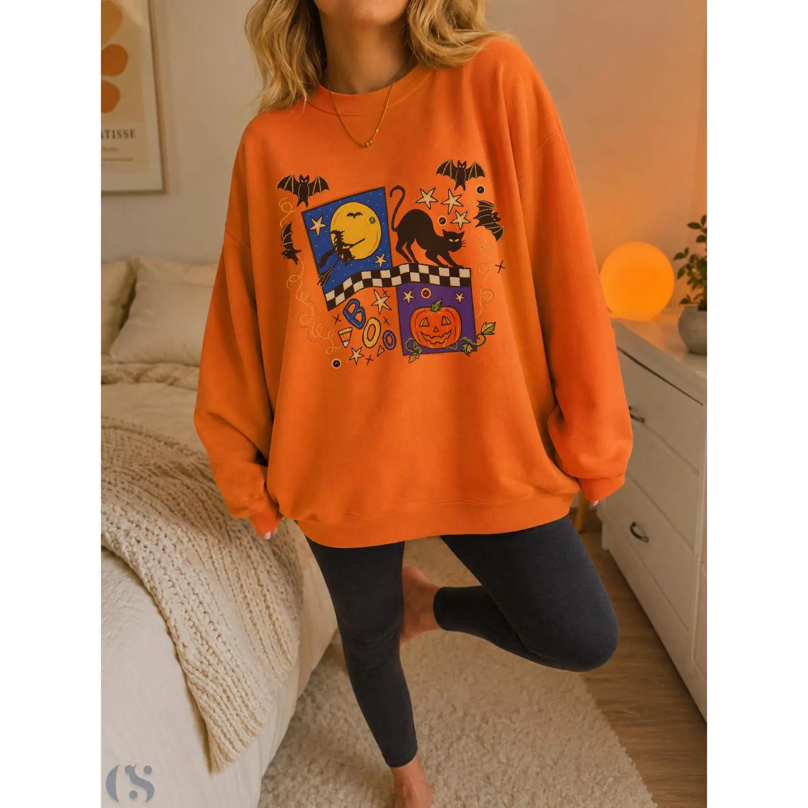 Comfort colors Retro Spooky Season Sweatshirt, Pumpkin Ghost Black Cat Fall Graphic Gift - photo 2