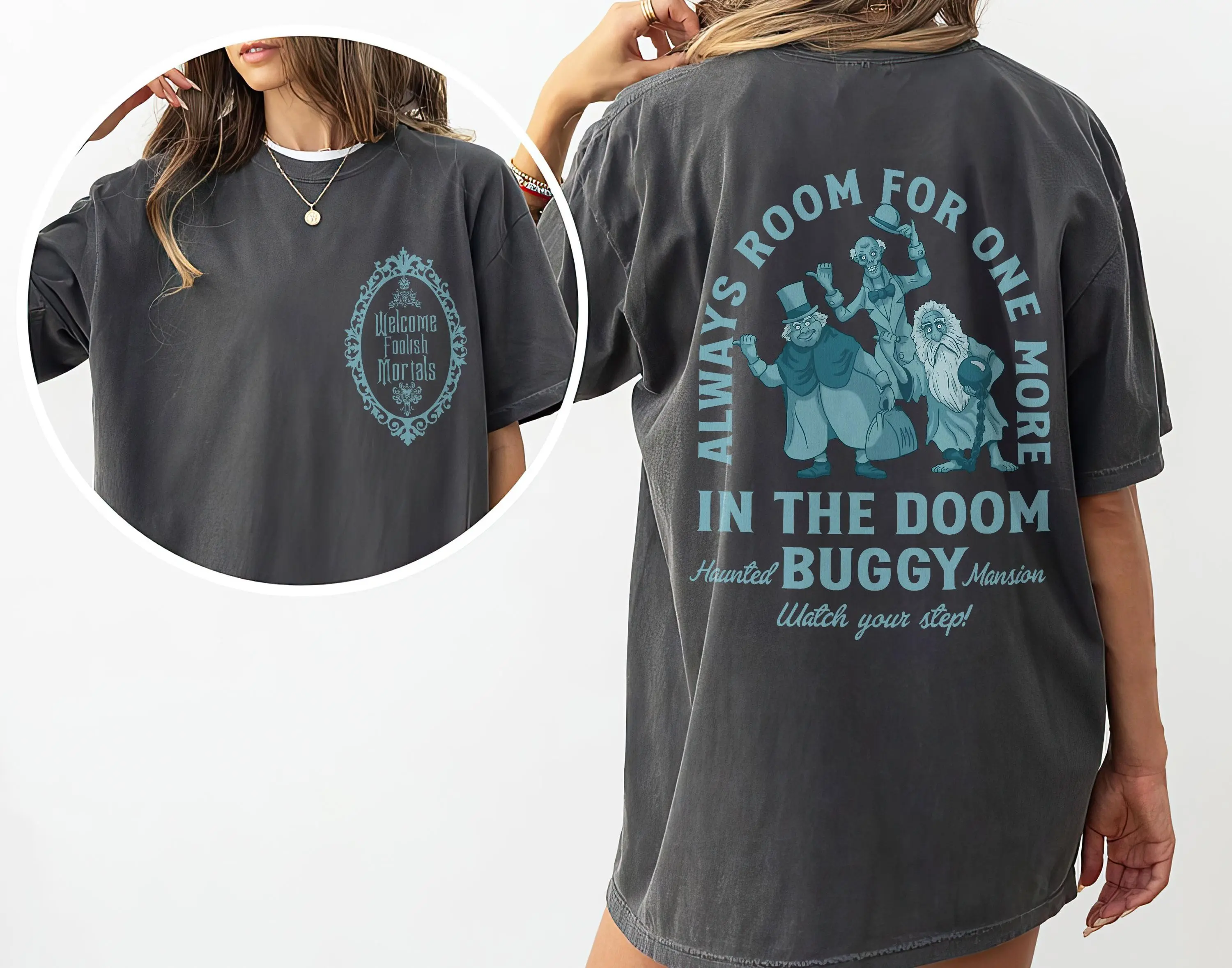 Comfort Colors Retro H. Mansion 2 Sided Halloween Shirt, Welcome Foolish Mortals Spooky Season Tee Gift