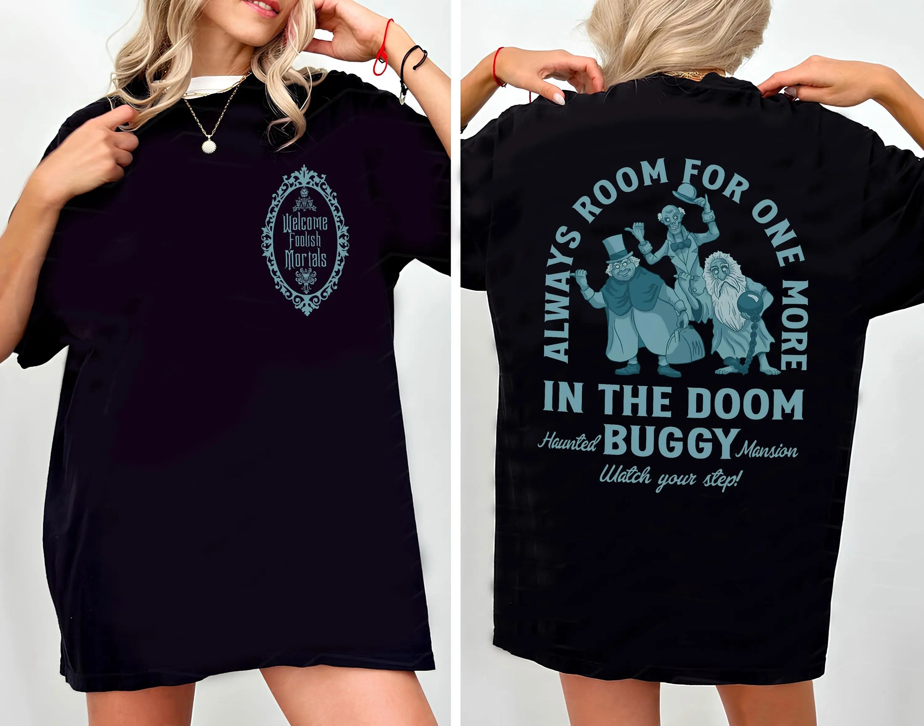 Comfort Colors Retro H. Mansion 2 Sided Halloween Shirt, Welcome Foolish Mortals Spooky Season Tee Gift - photo 2