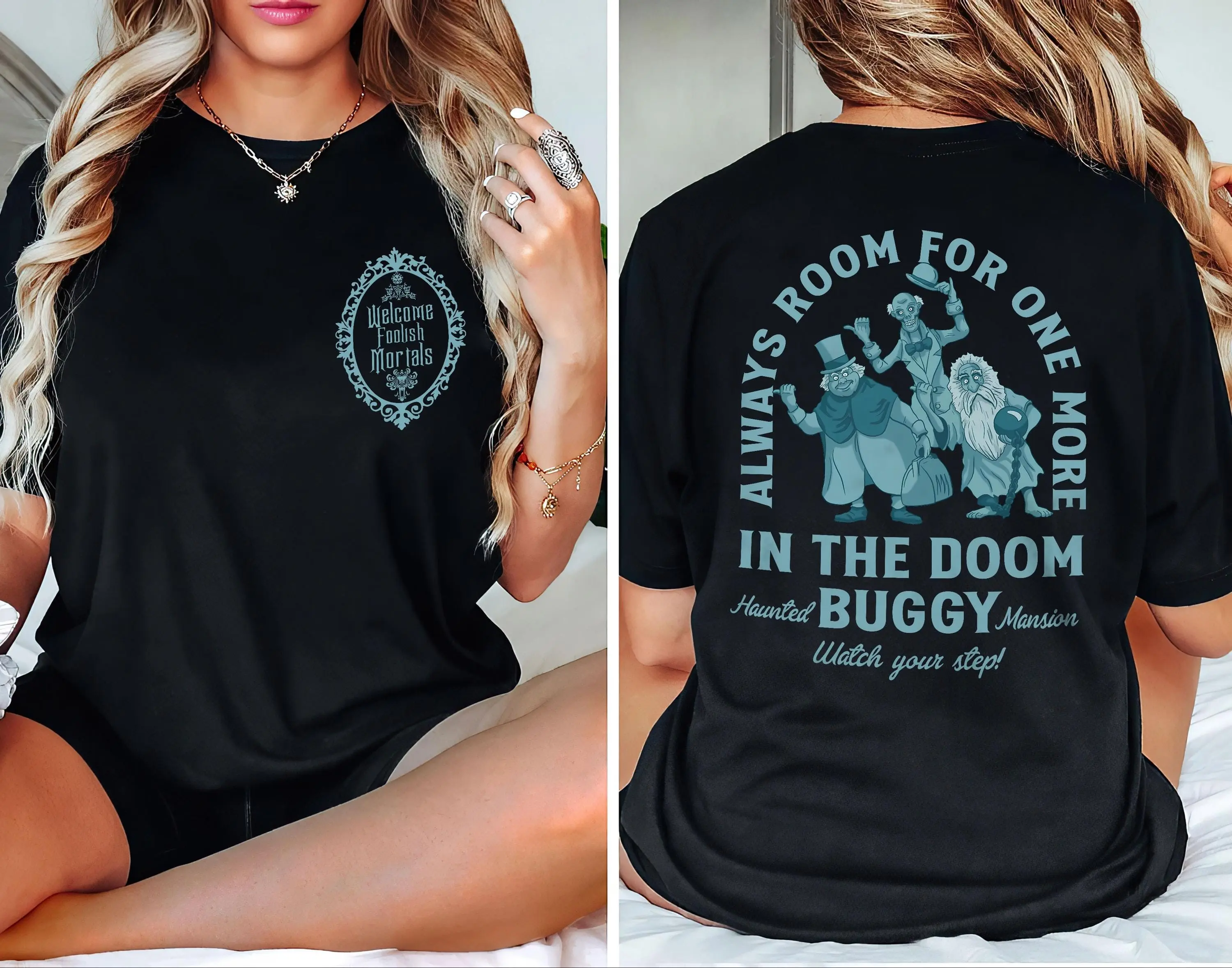 Comfort Colors Retro H. Mansion 2 Sided Halloween Shirt, Welcome Foolish Mortals Spooky Season Tee Gift - photo 3