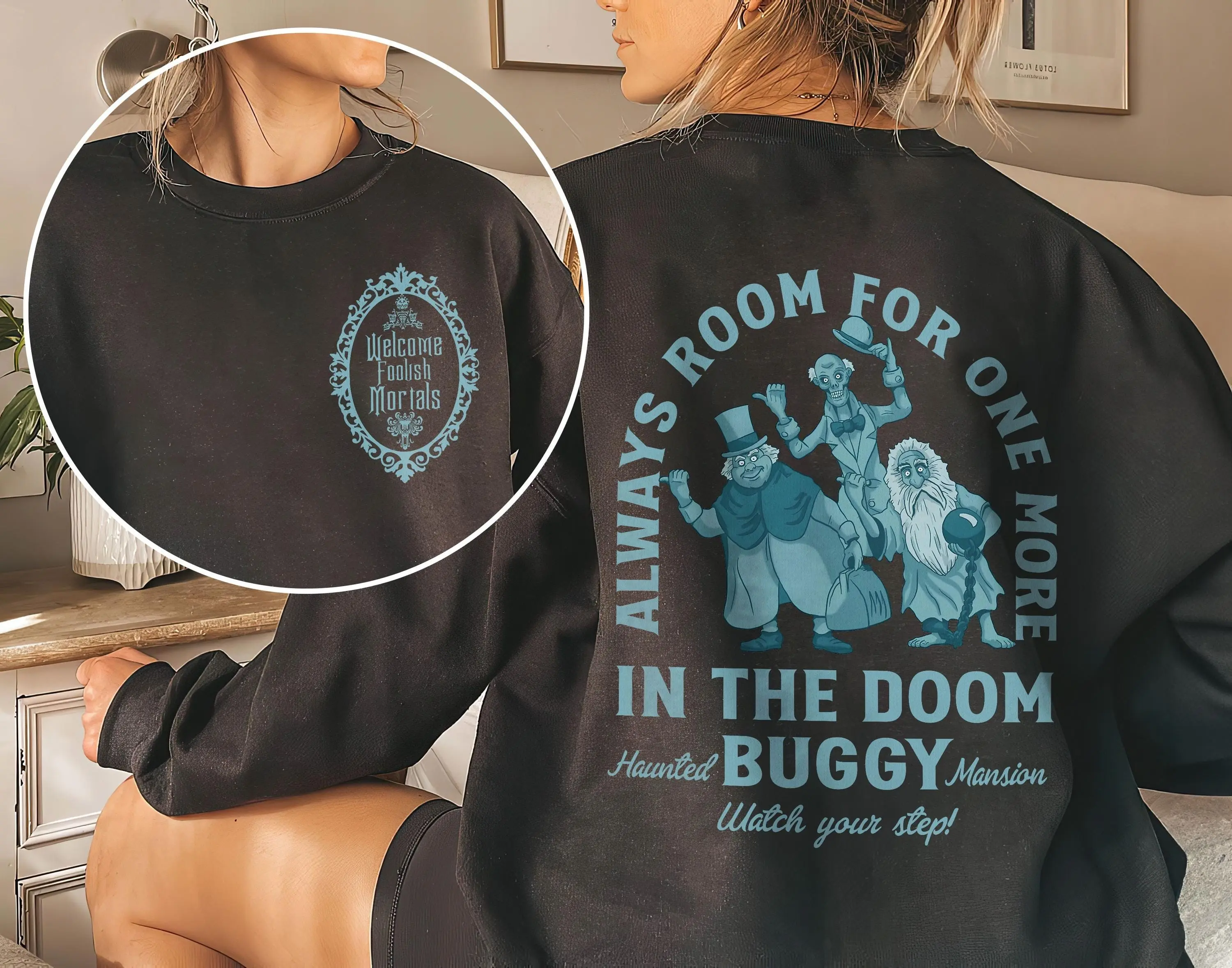 Comfort Colors Retro H. Mansion 2 Sided Halloween Shirt, Welcome Foolish Mortals Spooky Season Tee Gift - photo 5