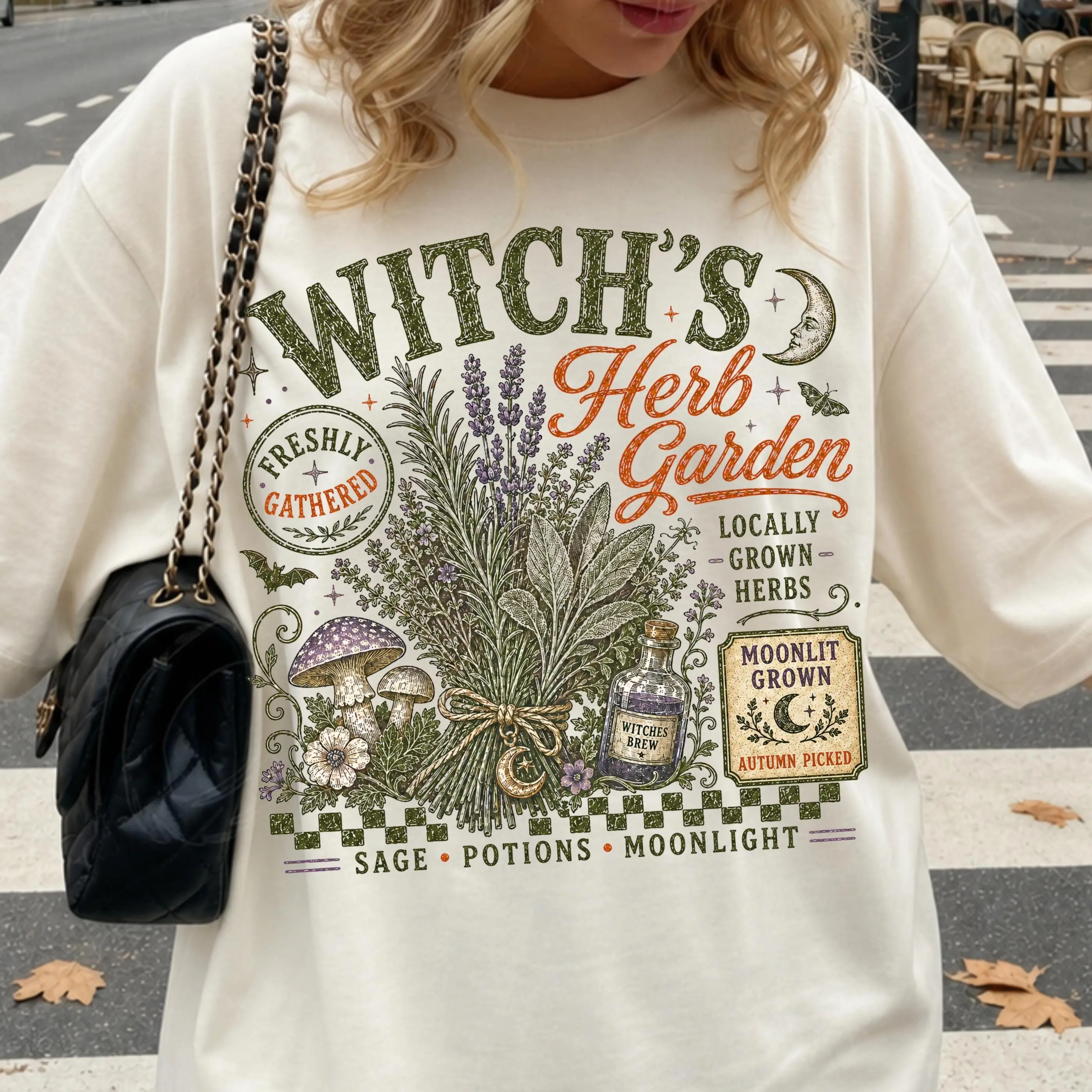 Comfort Colors Retro Witch Herb Garden T-Shirt, Whimsy Vintage Distressed Trendy Fall Autumn Halloween Tee - photo 1