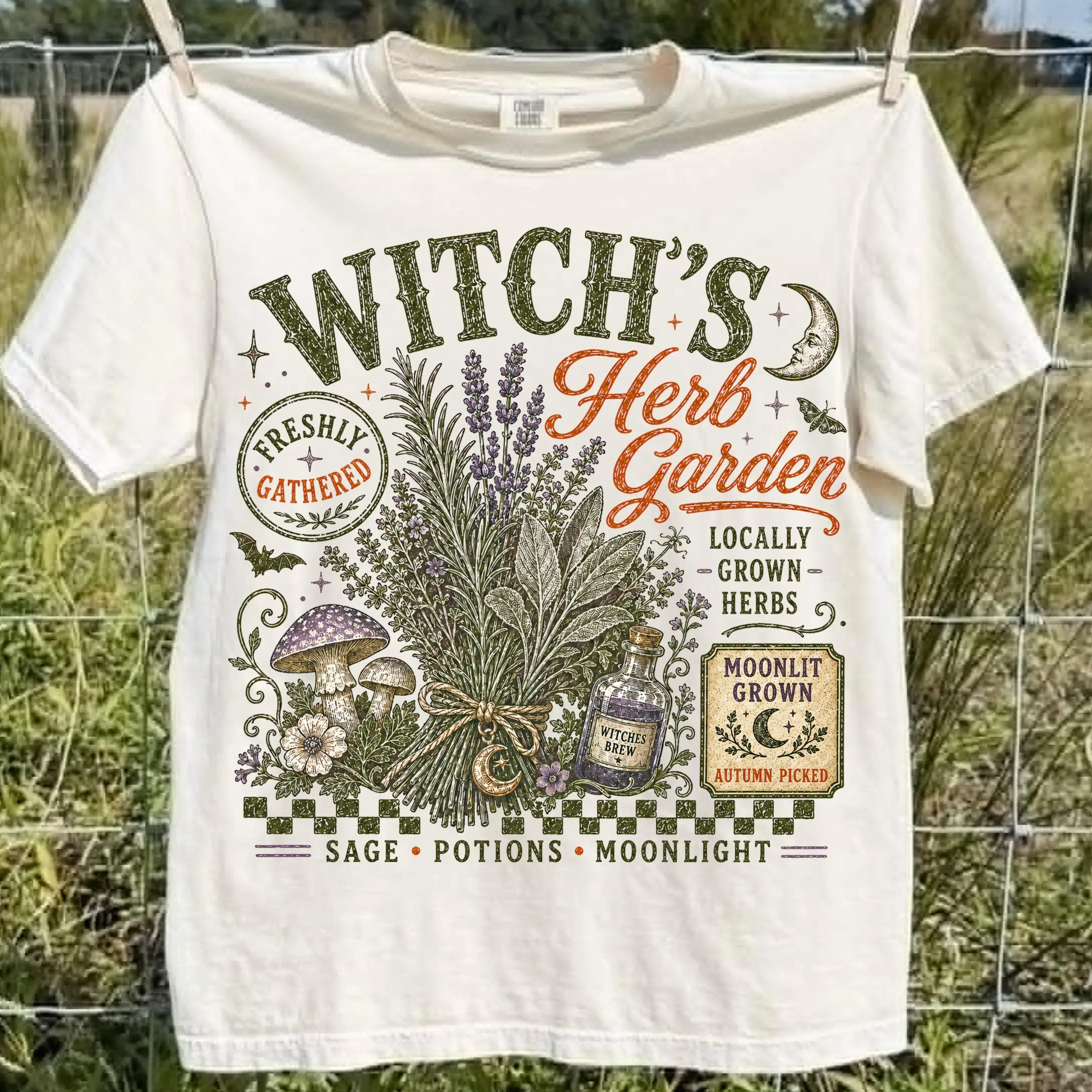 Comfort Colors Retro Witch Herb Garden T-Shirt, Whimsy Vintage Distressed Trendy Fall Autumn Halloween Tee - photo 2