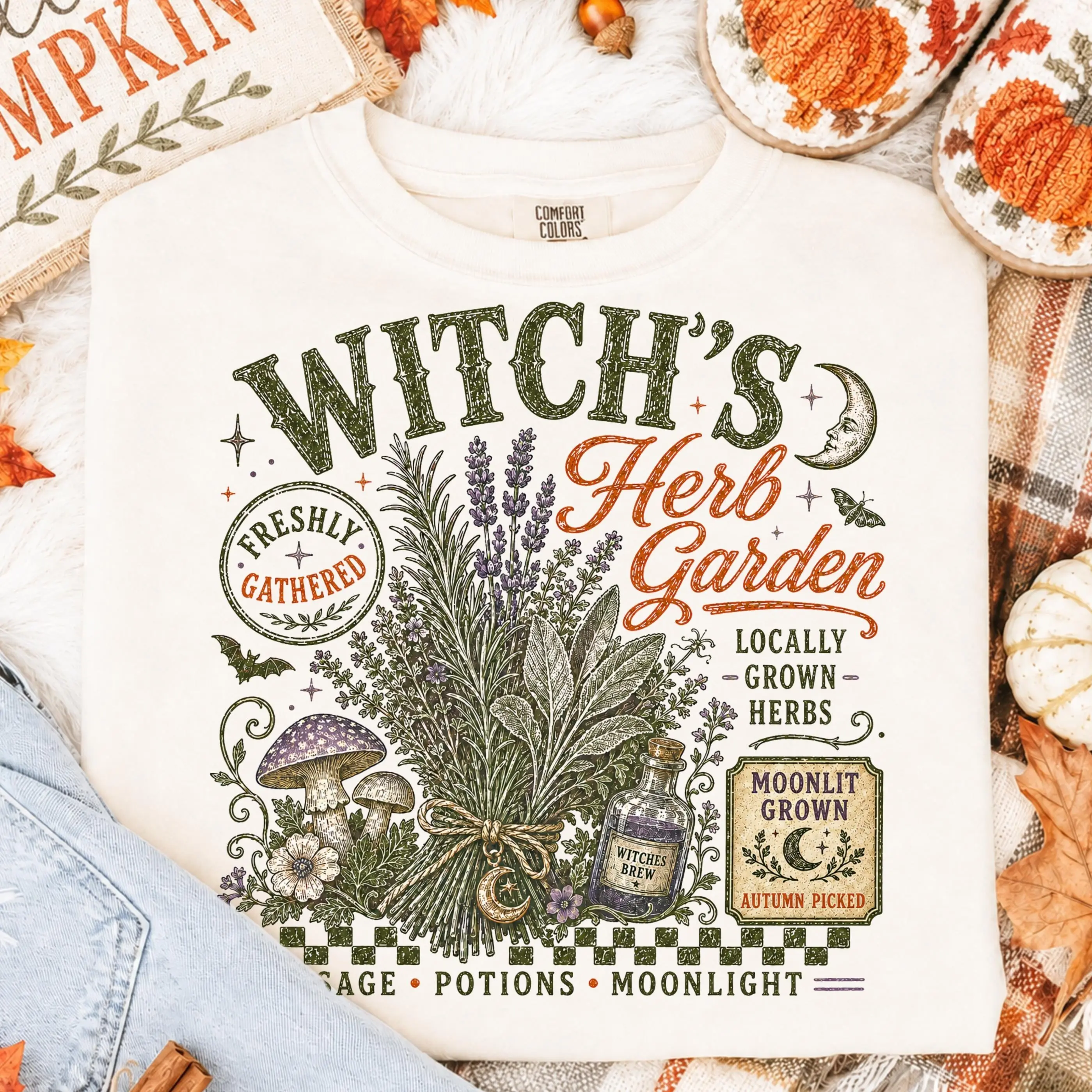 Comfort Colors Retro Witch Herb Garden T-Shirt, Whimsy Vintage Distressed Trendy Fall Autumn Halloween Tee - photo 3