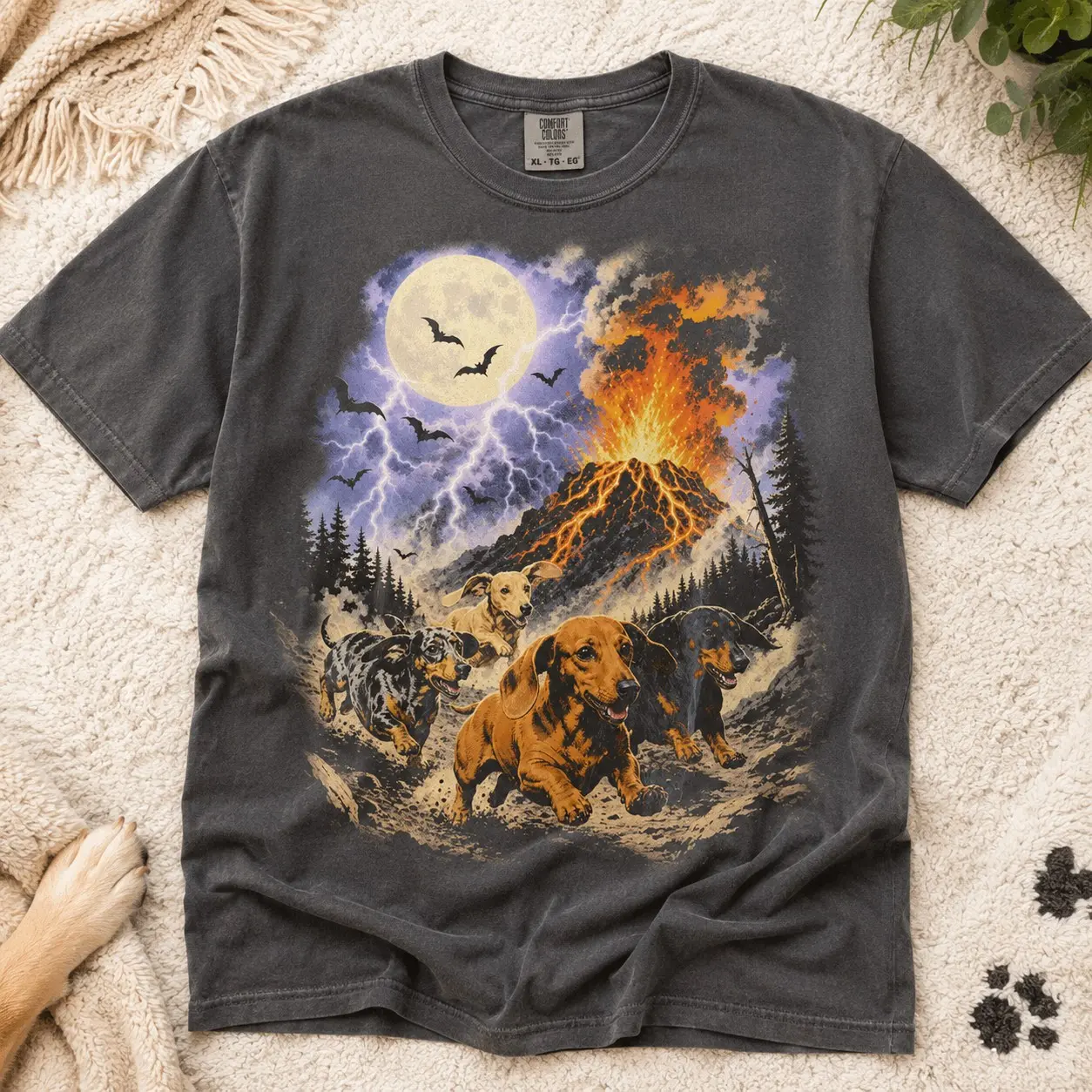 Comfort Colors Running Dachshunds Volcano Eruption Women Graphic Shirts Halloween Party - photo 2