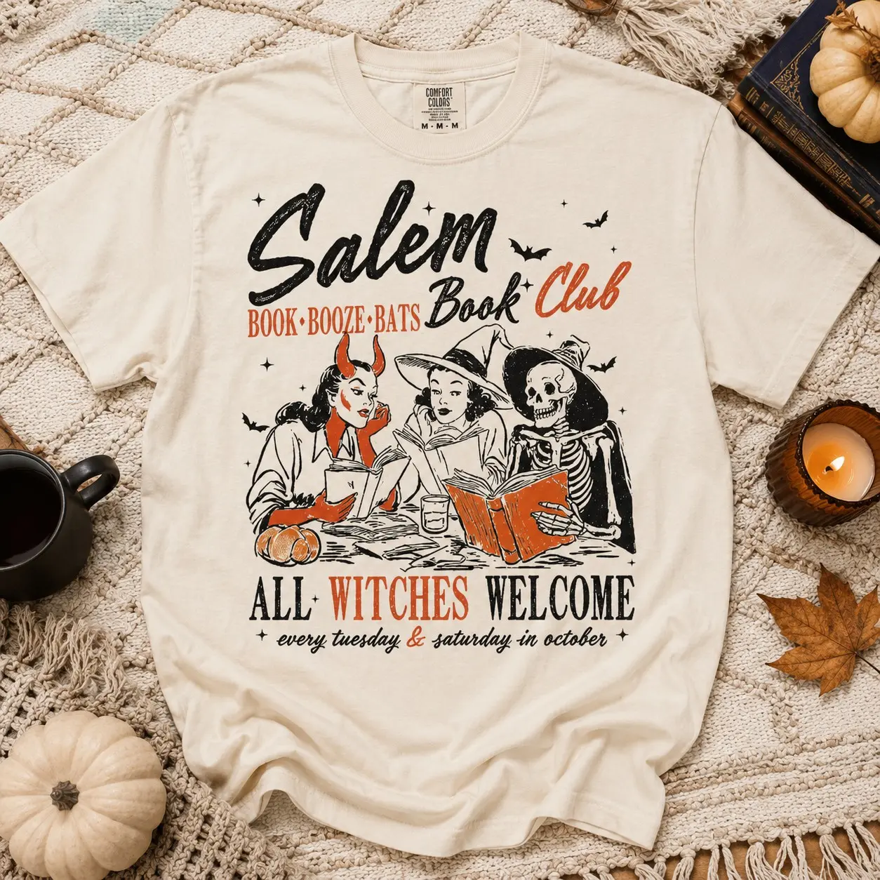 Comfort Colors Salem Book Club All Witches Welcome Bookworms Shirts for Women October Gathering - photo 2