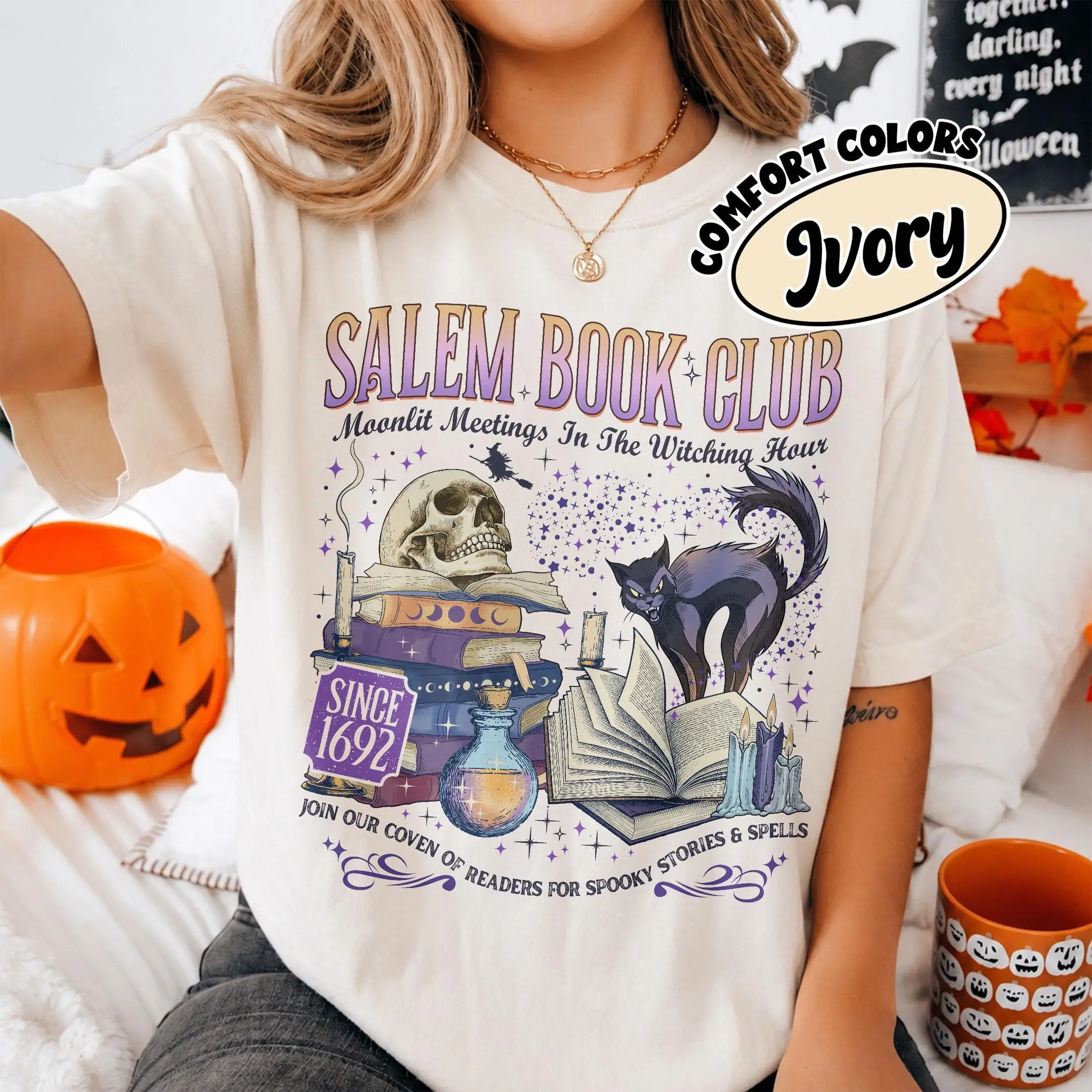 Comfort Colors Salem Book Club Shirt, Witchy Lover Tee, Spooky Season Halloween Bookish Gift - photo 2