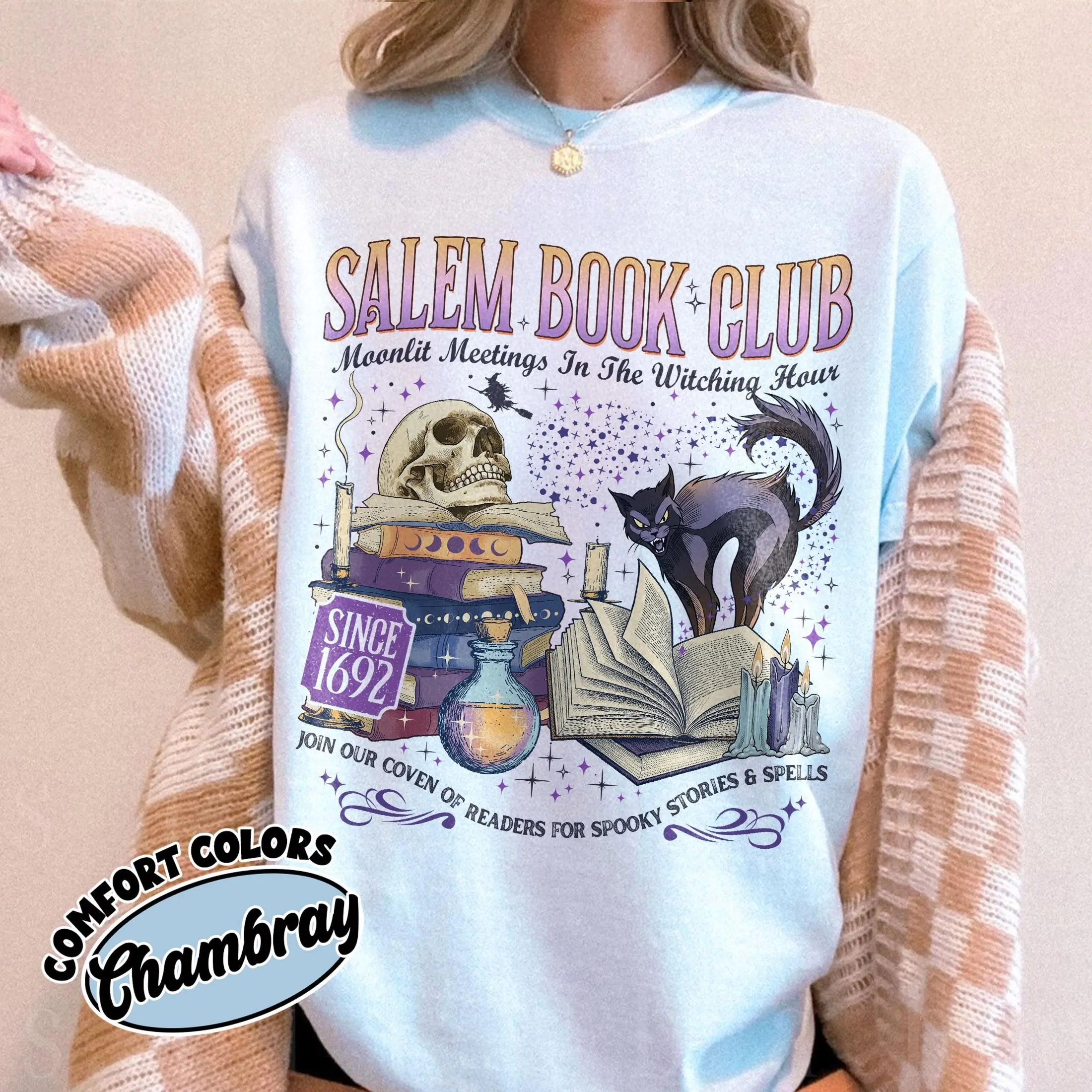 Comfort Colors Salem Book Club Shirt, Witchy Lover Tee, Spooky Season Halloween Bookish Gift - photo 3