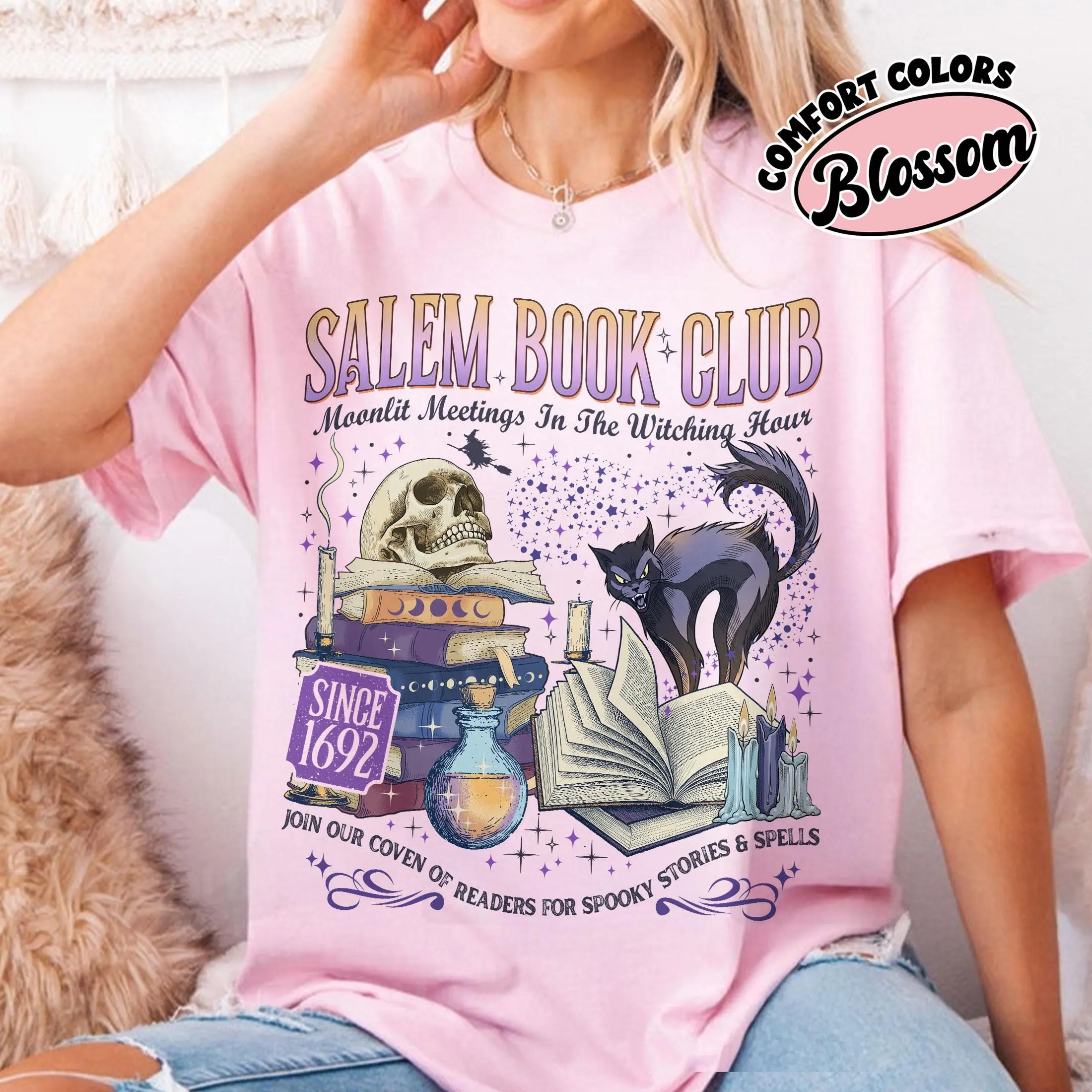 Comfort Colors Salem Book Club Shirt, Witchy Lover Tee, Spooky Season Halloween Bookish Gift - photo 4