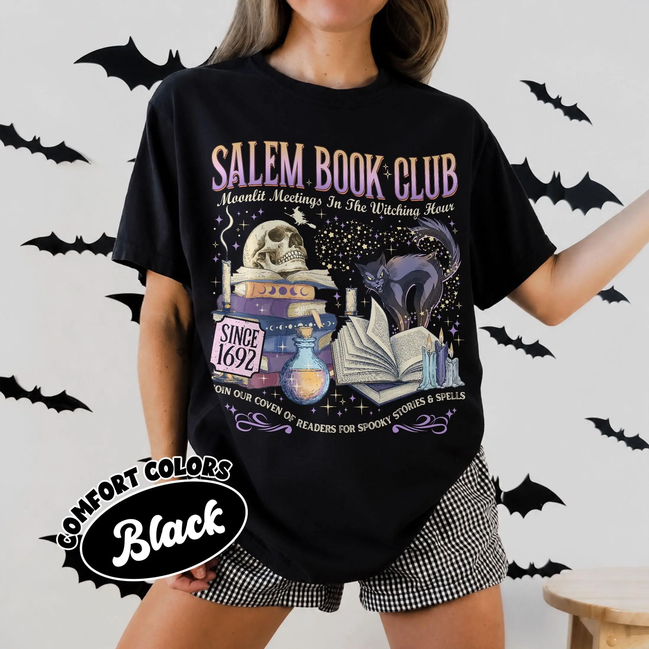 Comfort Colors Salem Book Club Shirt, Witchy Lover Tee, Spooky Season Halloween Bookish Gift - photo 5