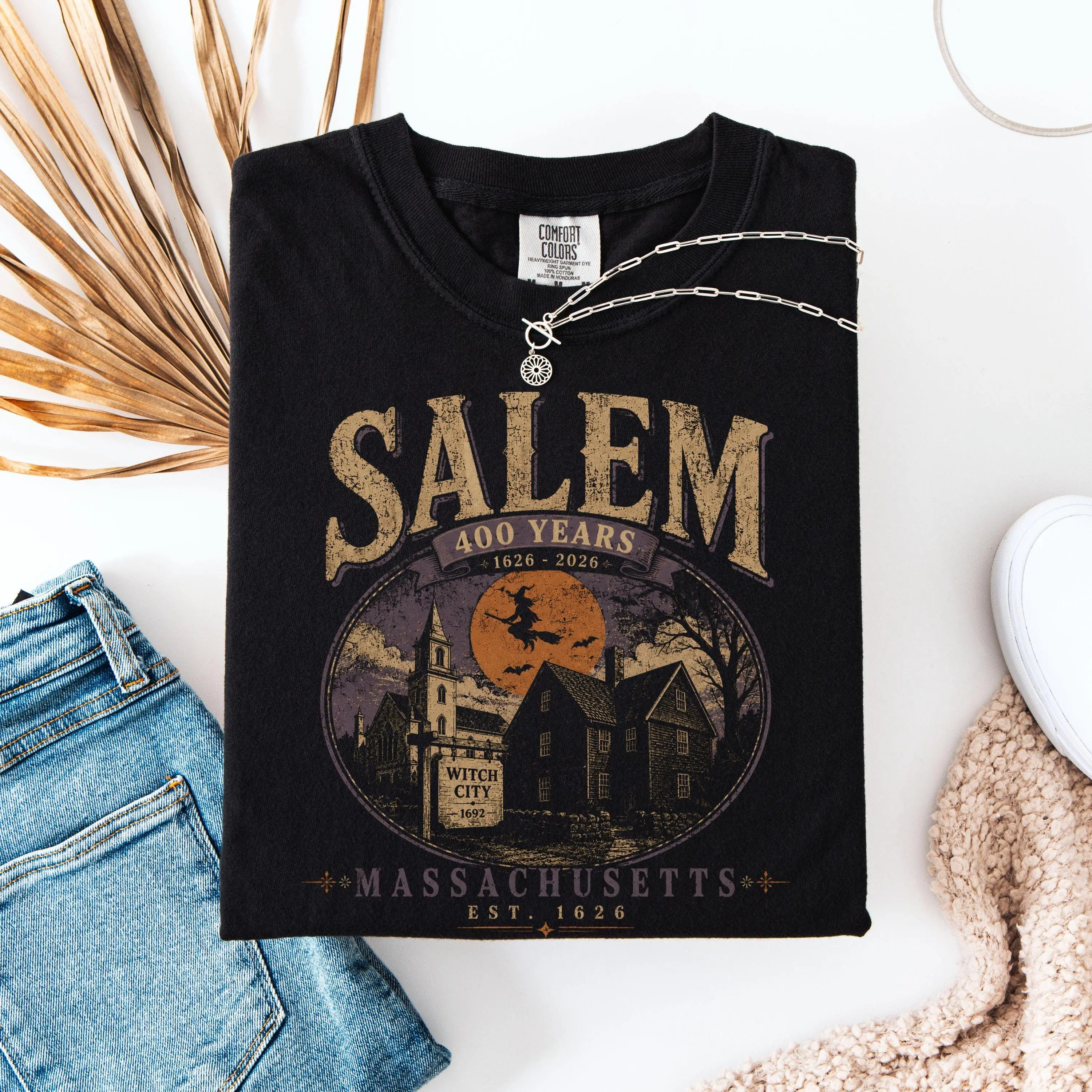 Comfort Colors Salem Massachusetts 400 Years Shirt, Est 1626 Witch City Trials Halloween Gift Tee