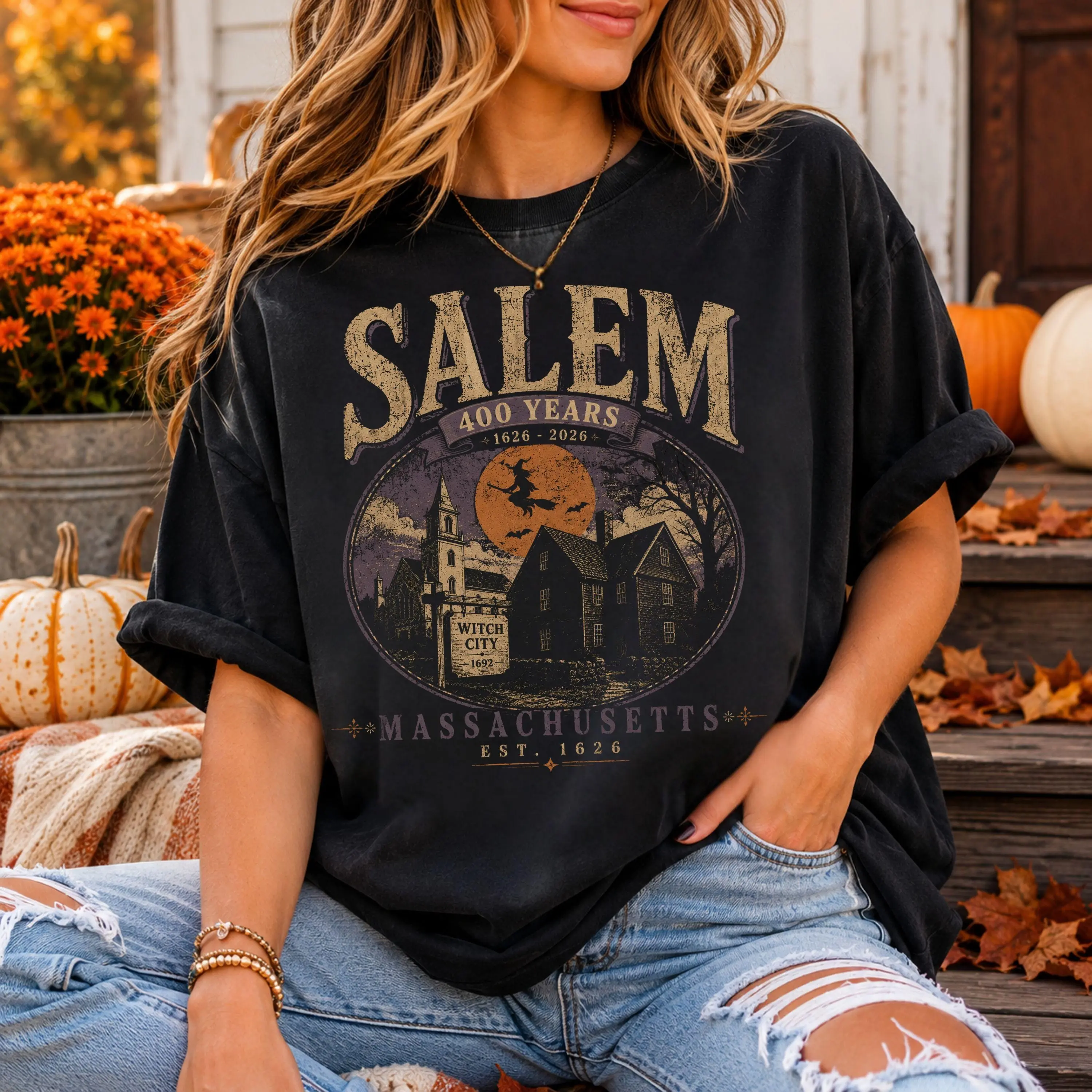 Comfort Colors Salem Massachusetts 400 Years Shirt, Est 1626 Witch City Trials Halloween Gift Tee - photo 2