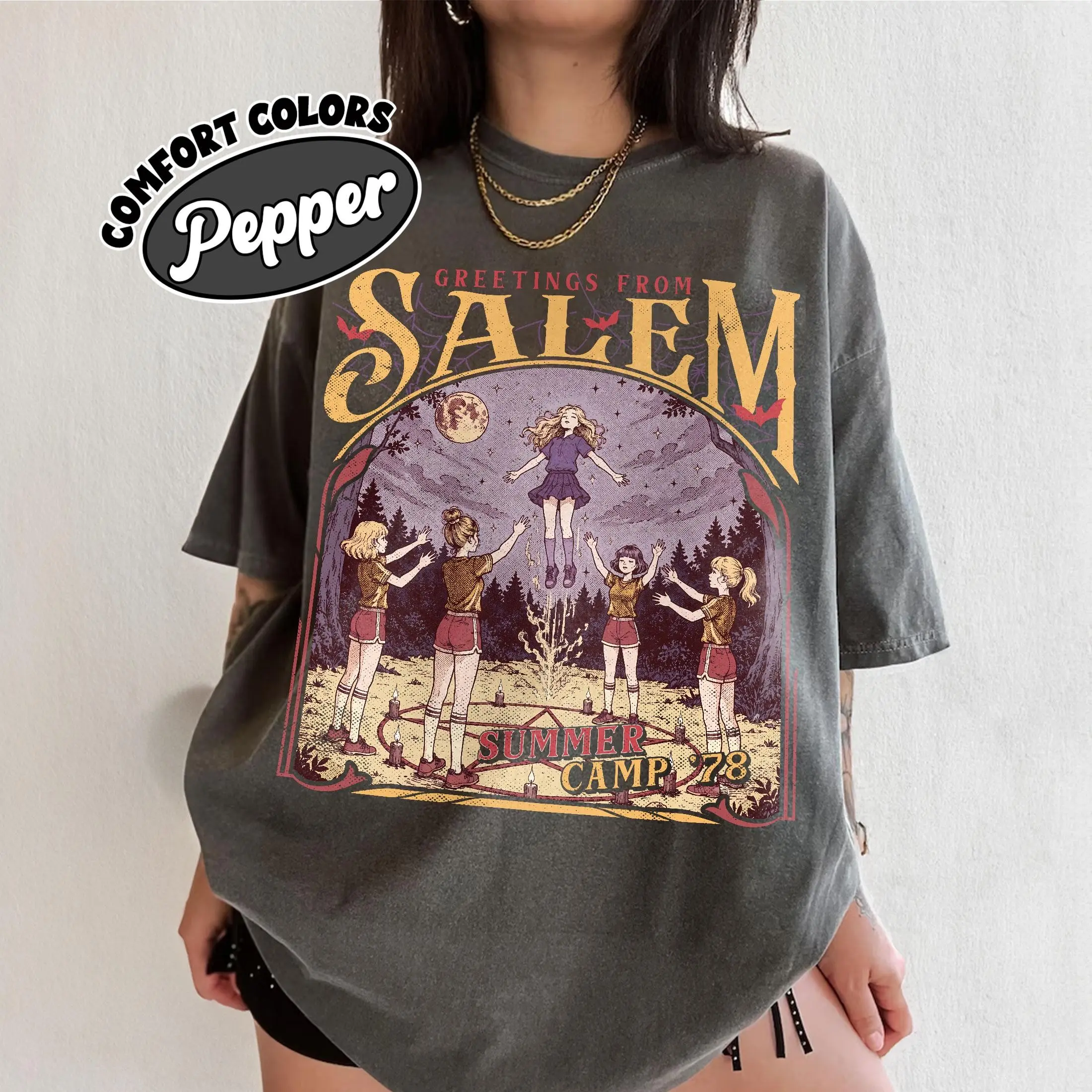 Comfort Colors Salem Summer Camp T-Shirt, Girly Halloween Spooky Graphic Tee, Witchy Season Top