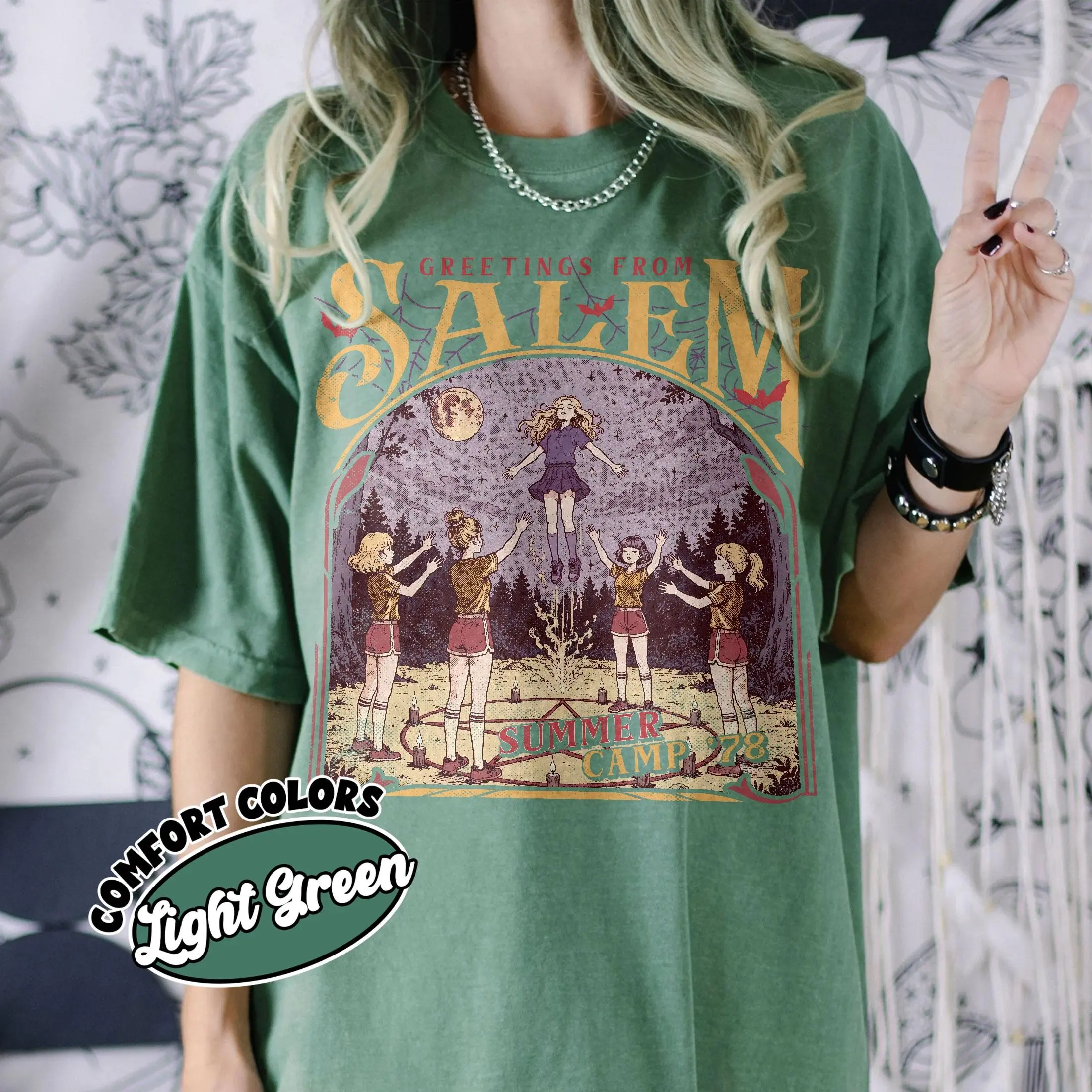 Comfort Colors Salem Summer Camp T-Shirt, Girly Halloween Spooky Graphic Tee, Witchy Season Top - photo 2
