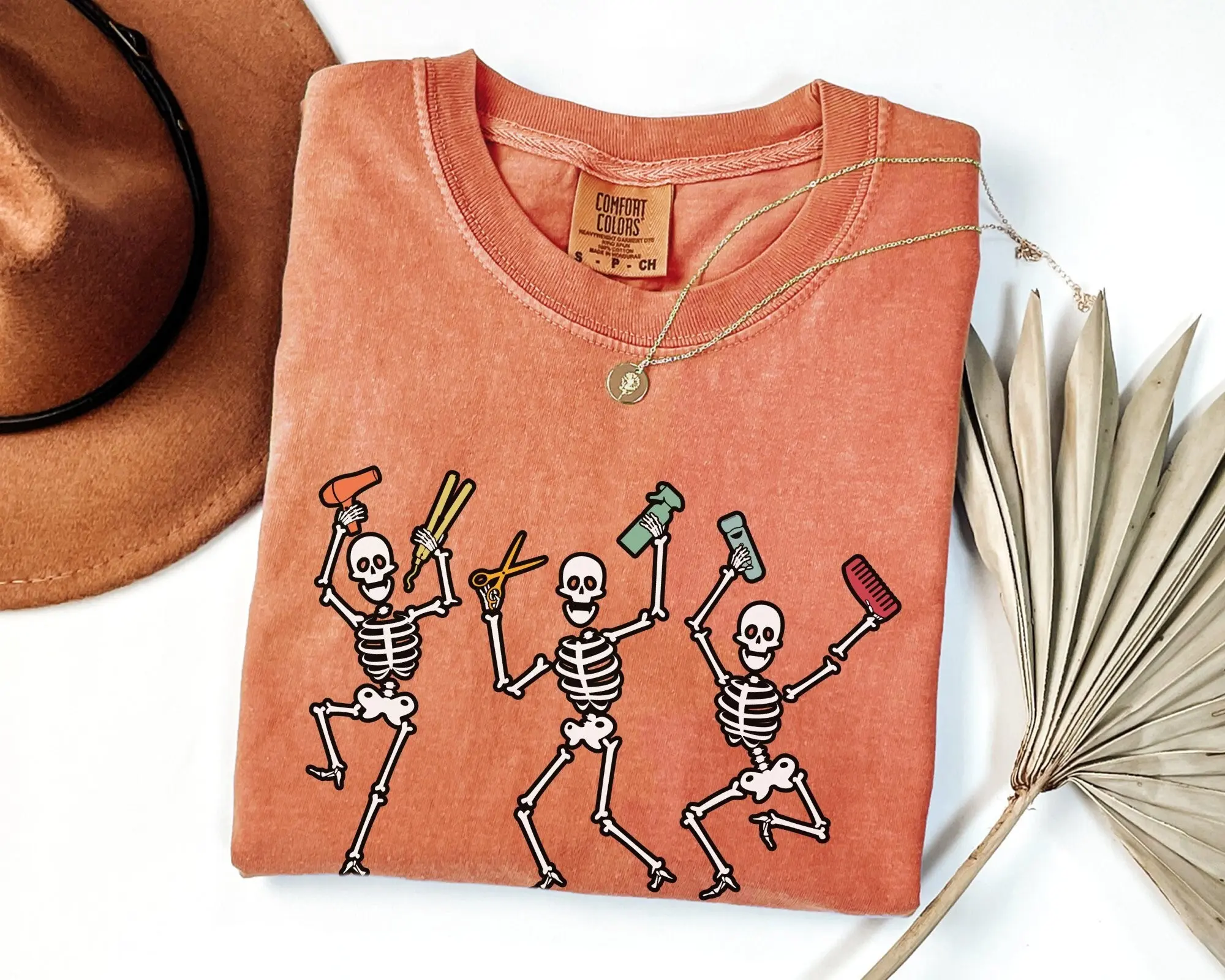 Comfort Colors Hairstylist Skeleton Shirt, Spooky Hair Salon Halloween Tee, Cosmetology Student Hairdresser Top