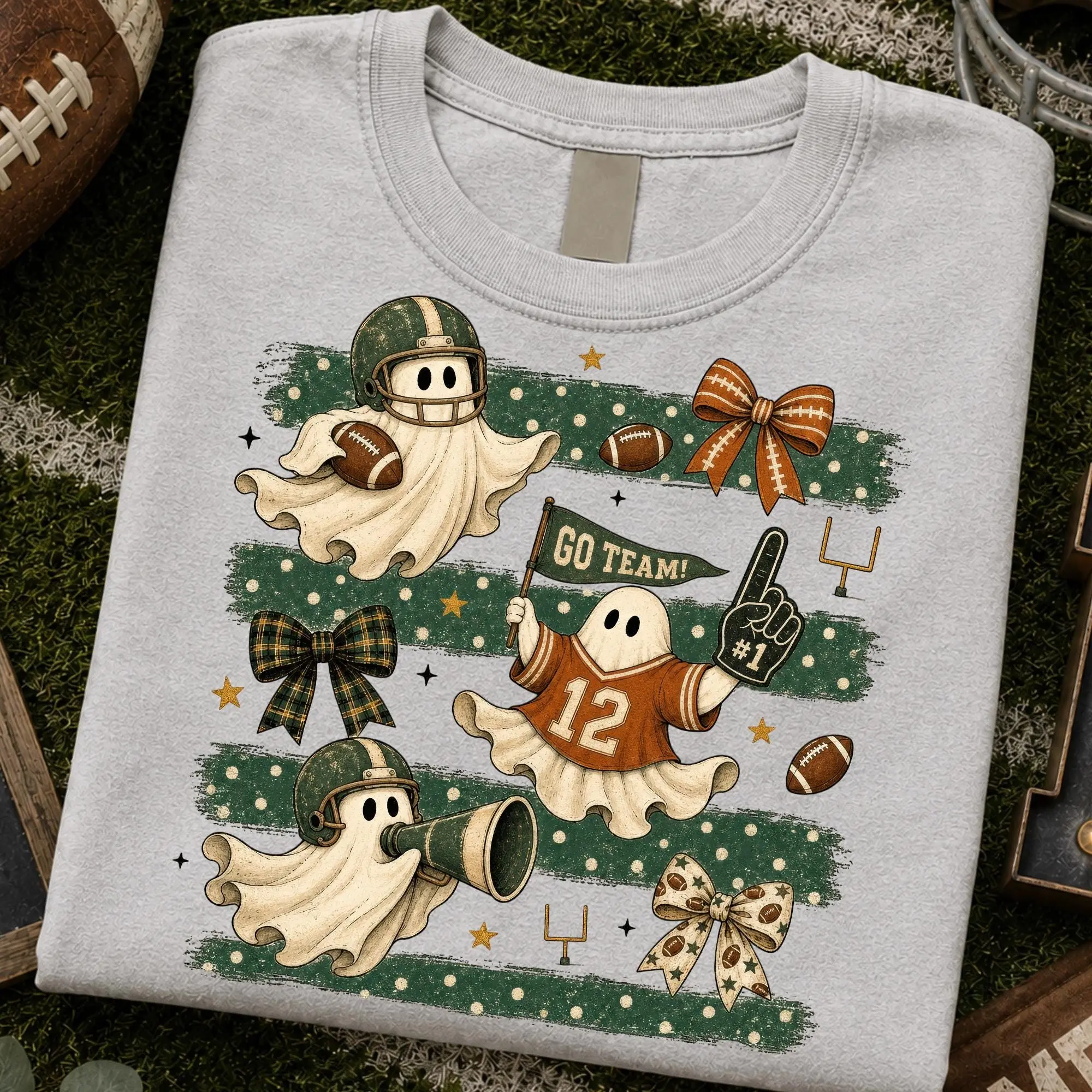 Comfort Colors Striped Football Ghosts Halloween Shirt, Spooky Season Game Day Tee, Cute Sports Graphic Top - photo 3
