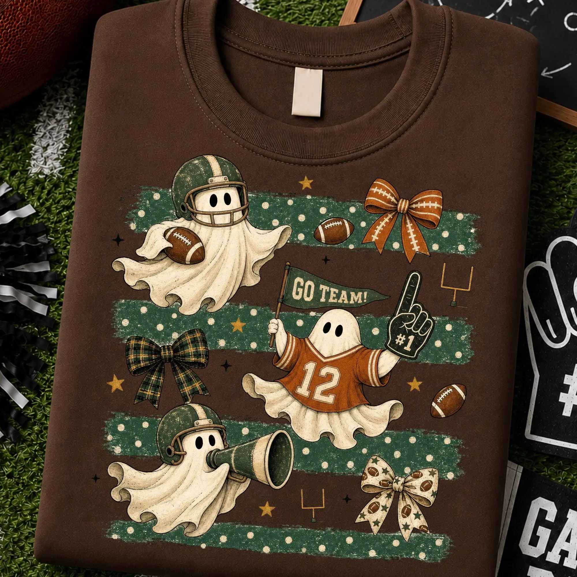 Comfort Colors Striped Football Ghosts Halloween Shirt, Spooky Season Game Day Tee, Cute Sports Graphic Top - photo 4