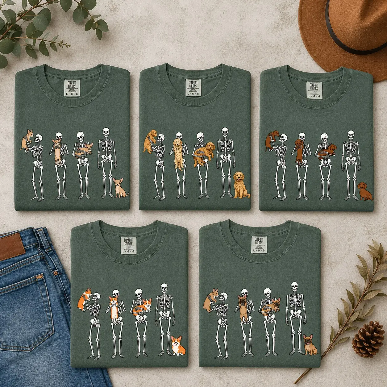 Comfort Colors Skeleton Dachshund Halloween Shirt, Funny Weiner Dog Lover Spooky Season Graphic Tee