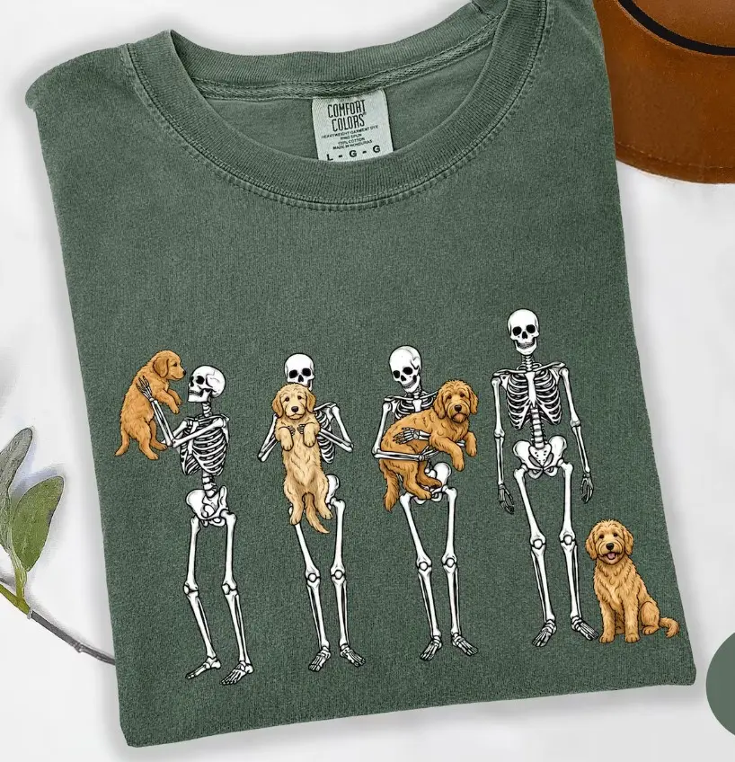 Comfort Colors Skeleton Dachshund Halloween Shirt, Funny Weiner Dog Lover Spooky Season Graphic Tee - photo 3