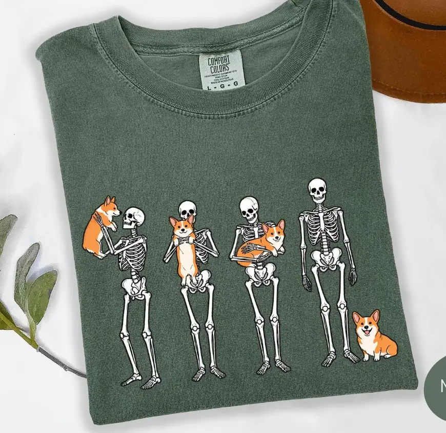 Comfort Colors Skeleton Dachshund Halloween Shirt, Funny Weiner Dog Lover Spooky Season Graphic Tee - photo 4