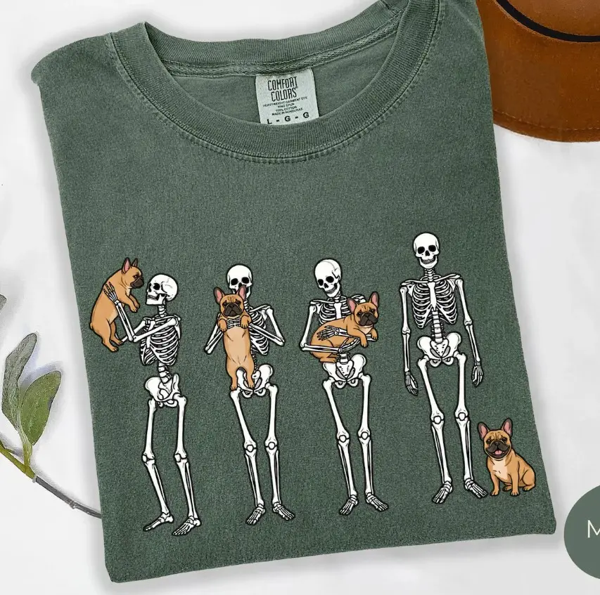 Comfort Colors Skeleton Dachshund Halloween Shirt, Funny Weiner Dog Lover Spooky Season Graphic Tee - photo 5