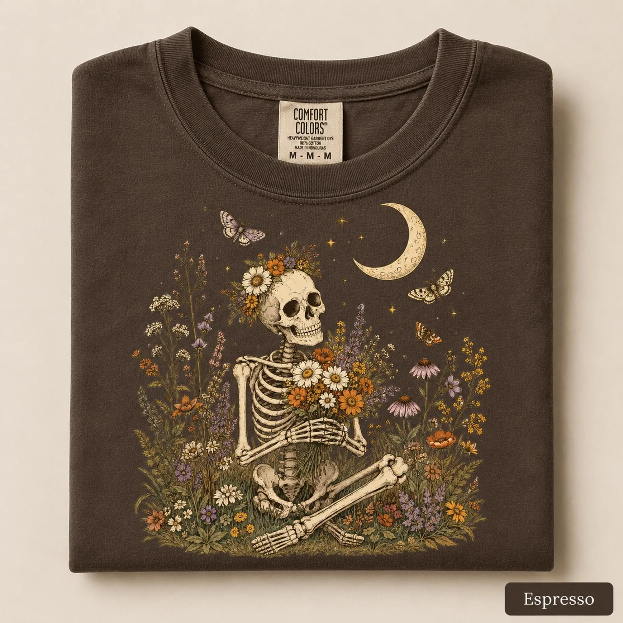 Comfort Colors Skeleton Floral Shirt, Cottagecore Halloween Wildflower Graphic Tee, Spooky Cute Nature Lover Gift