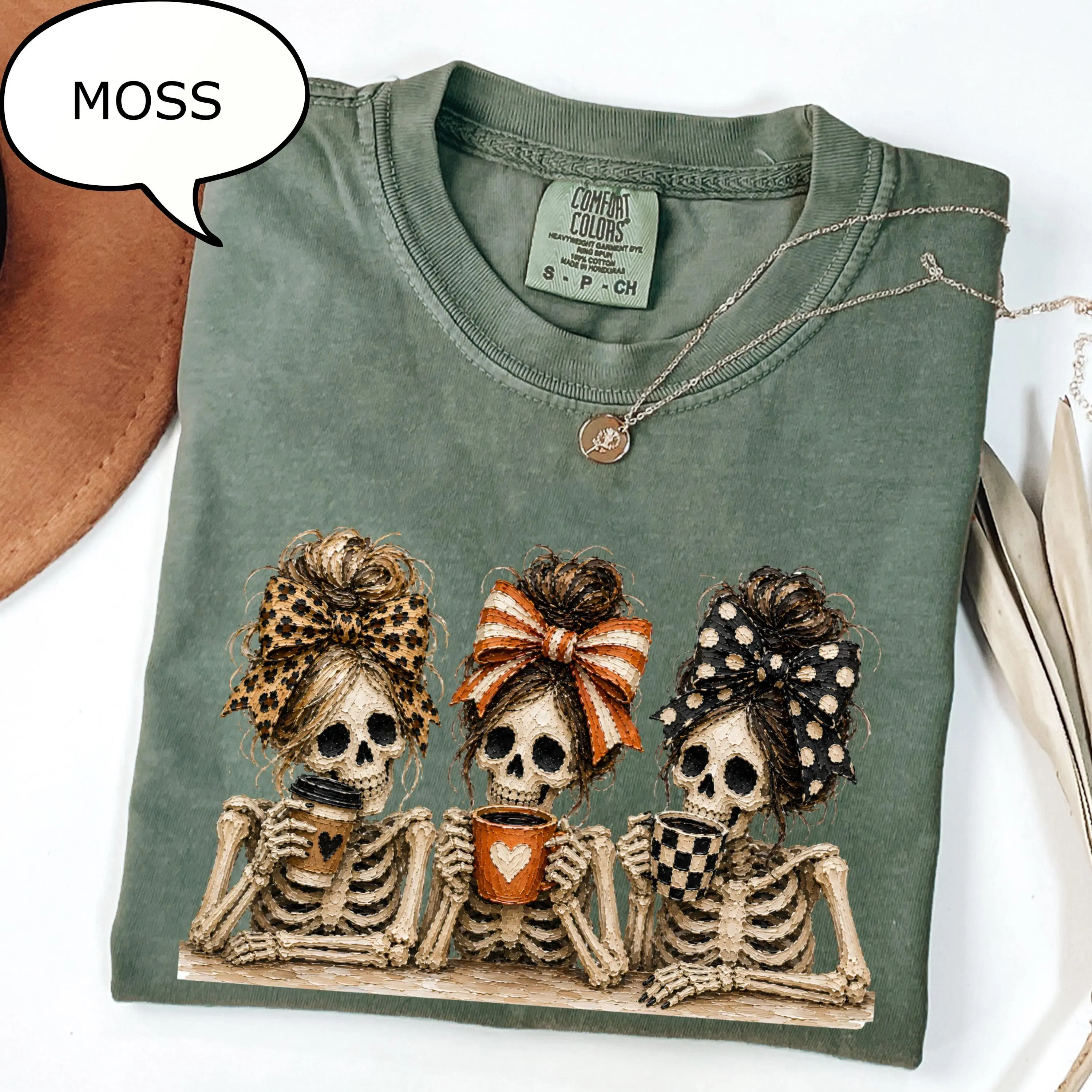 Comfort Colors Skeleton Girl Halloween T-Shirt, Spooky Season Graphic Tee, Best Friends Fall Gift - photo 2