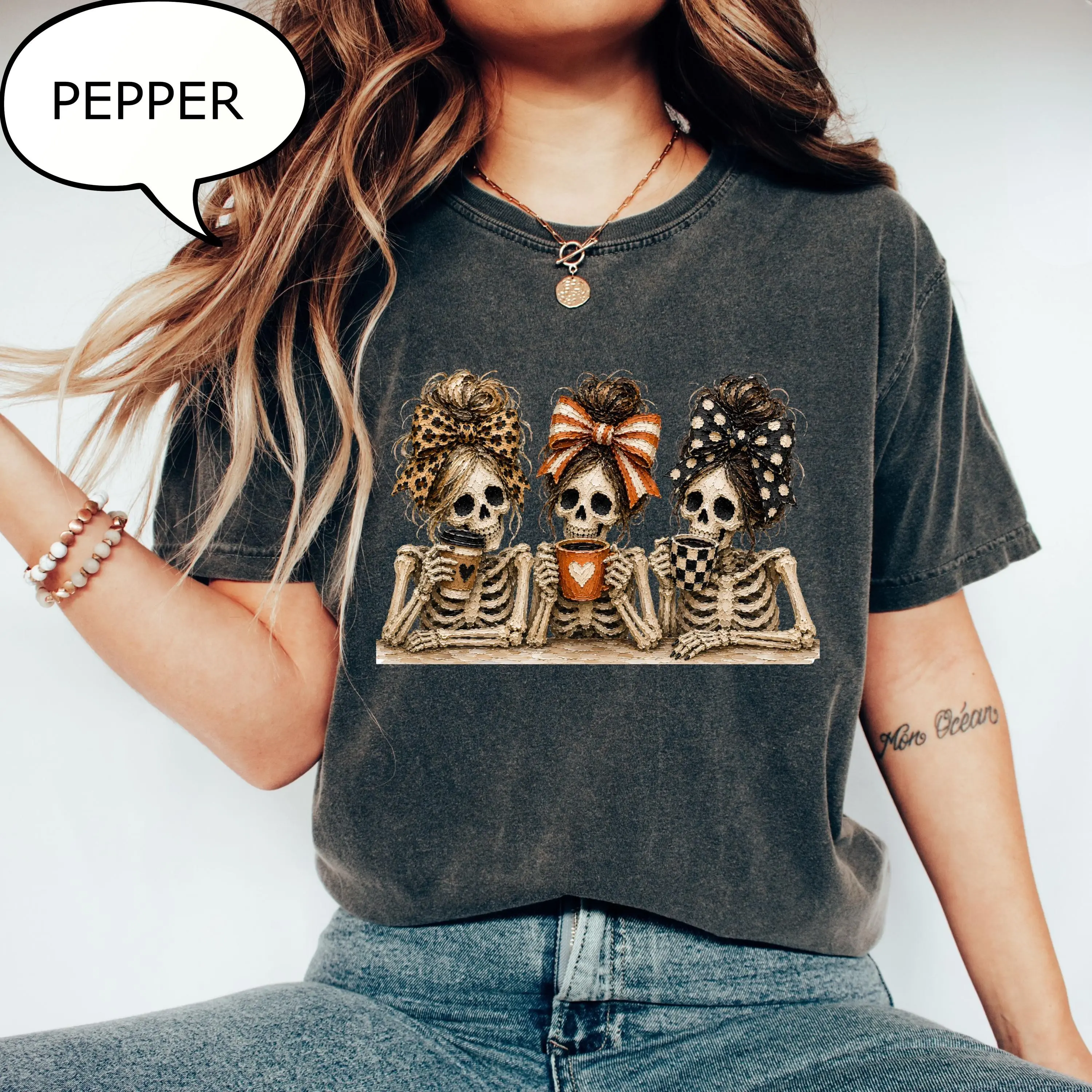 Comfort Colors Skeleton Girl Halloween T-Shirt, Spooky Season Graphic Tee, Best Friends Fall Gift - photo 4