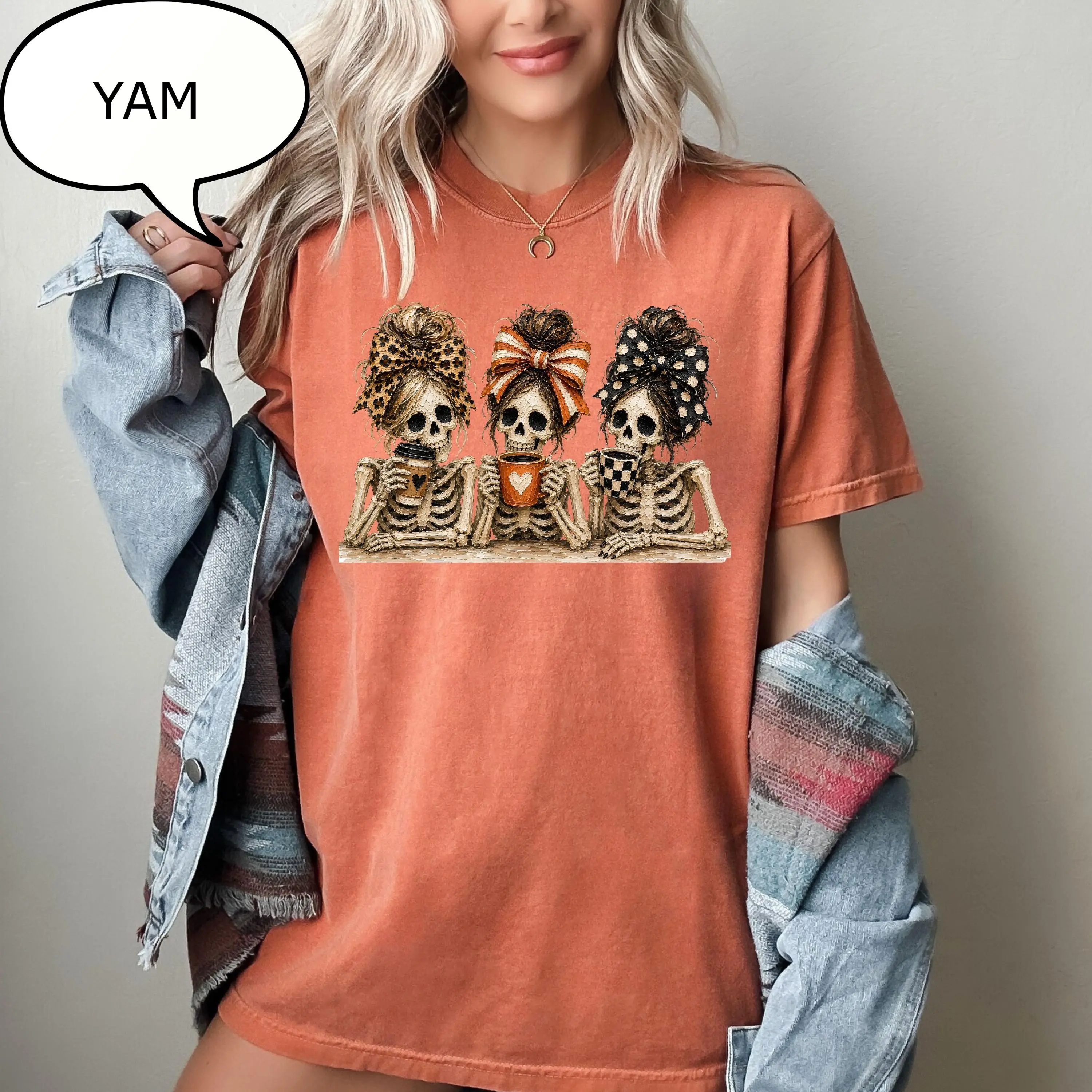 Comfort Colors Skeleton Girl Halloween T-Shirt, Spooky Season Graphic Tee, Best Friends Fall Gift - photo 5
