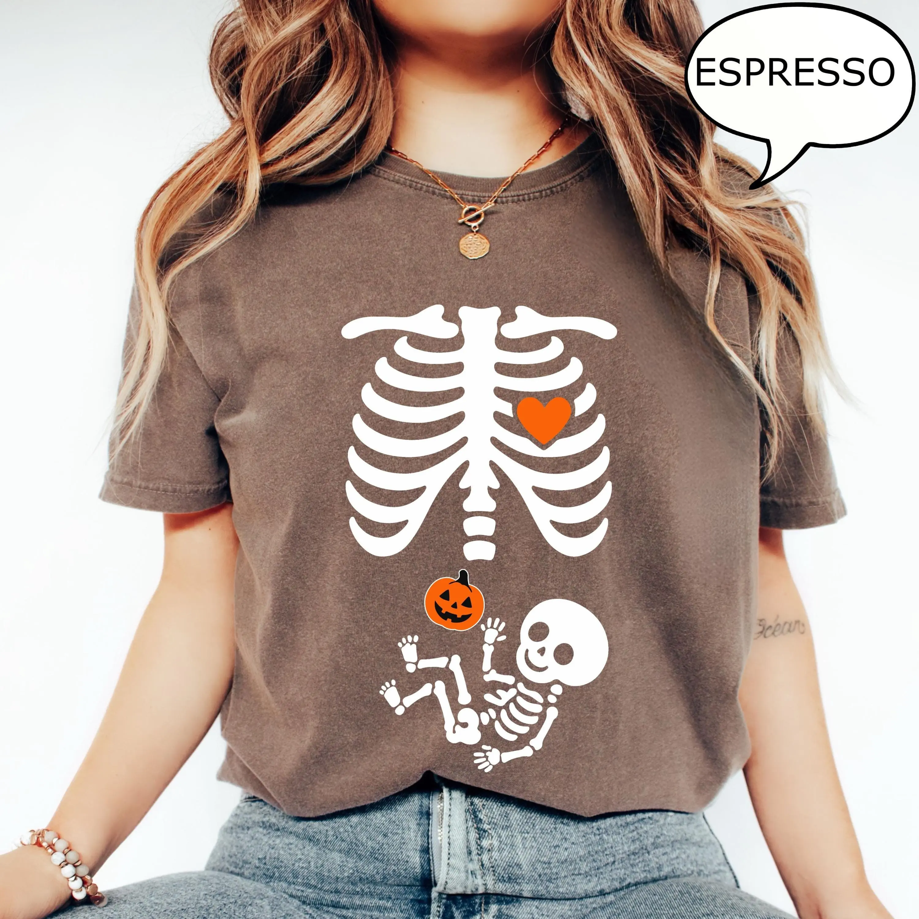 Comfort Colors Skeleton Halloween Maternity T-Shirt, Pregnancy Announcement Spooky Mama Reveal Tee - photo 5