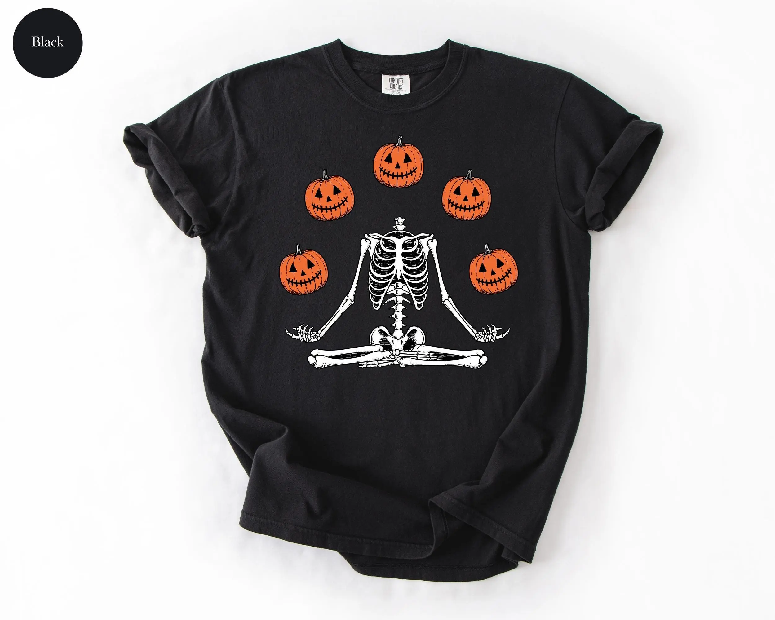 Comfort Colors Skeleton Pumpkin Halloween Shirt, Spooky Season Fall Graphic Tee for Women - photo 3
