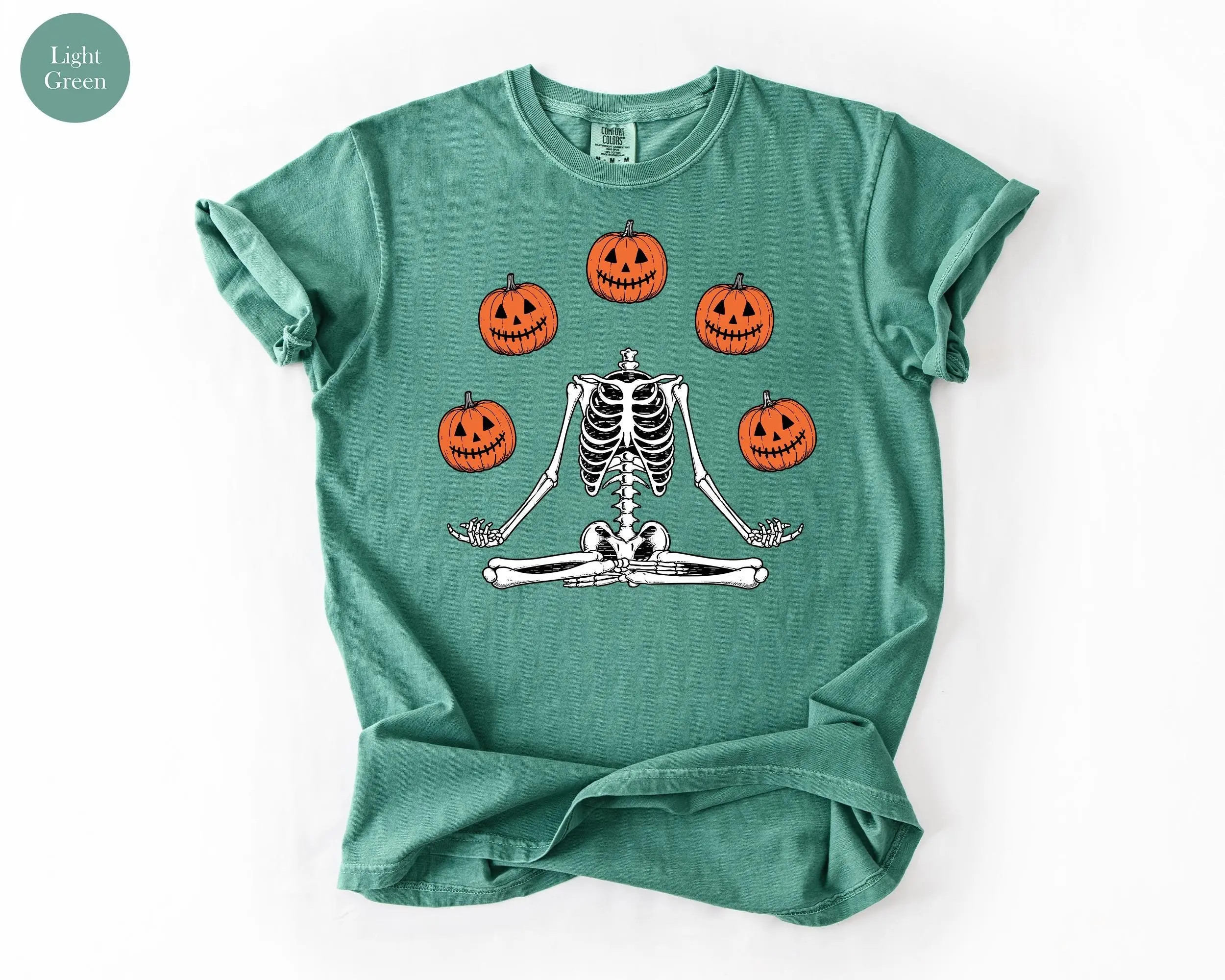 Comfort Colors Skeleton Pumpkin Halloween Shirt, Spooky Season Fall Graphic Tee for Women - photo 5