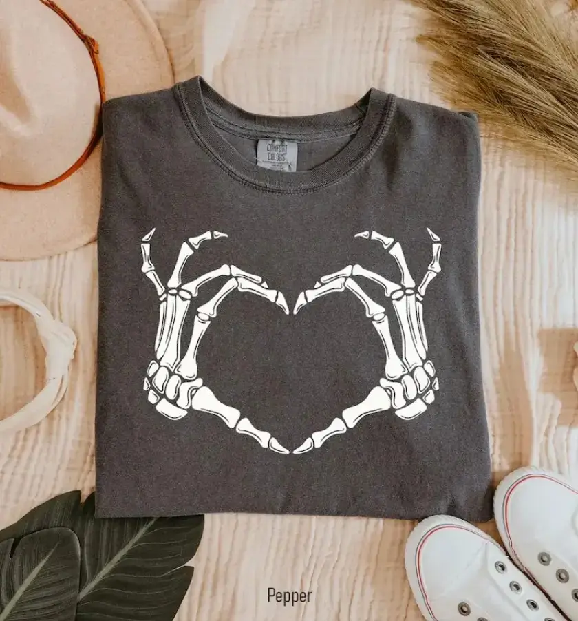 Comfort Colors Skeleton Hand Shirt for Women, Halloween Spooky Season Tee, Cute Fall Graphic Outfit Gift - photo 2