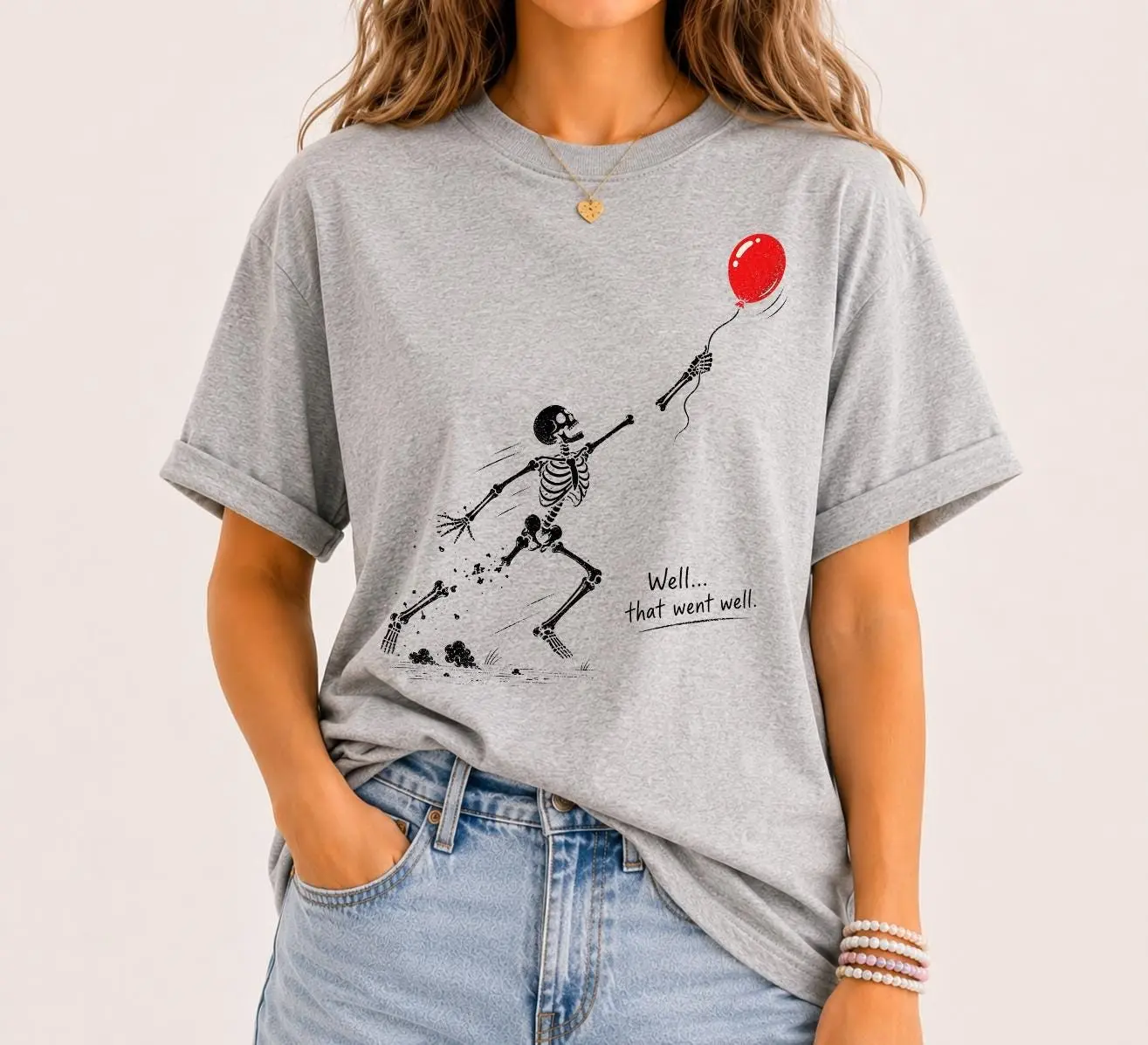 Comfort Colors Skeleton Lost Balloon Shirt, Well That Went Well Funny Halloween Graphic Tee - photo 2