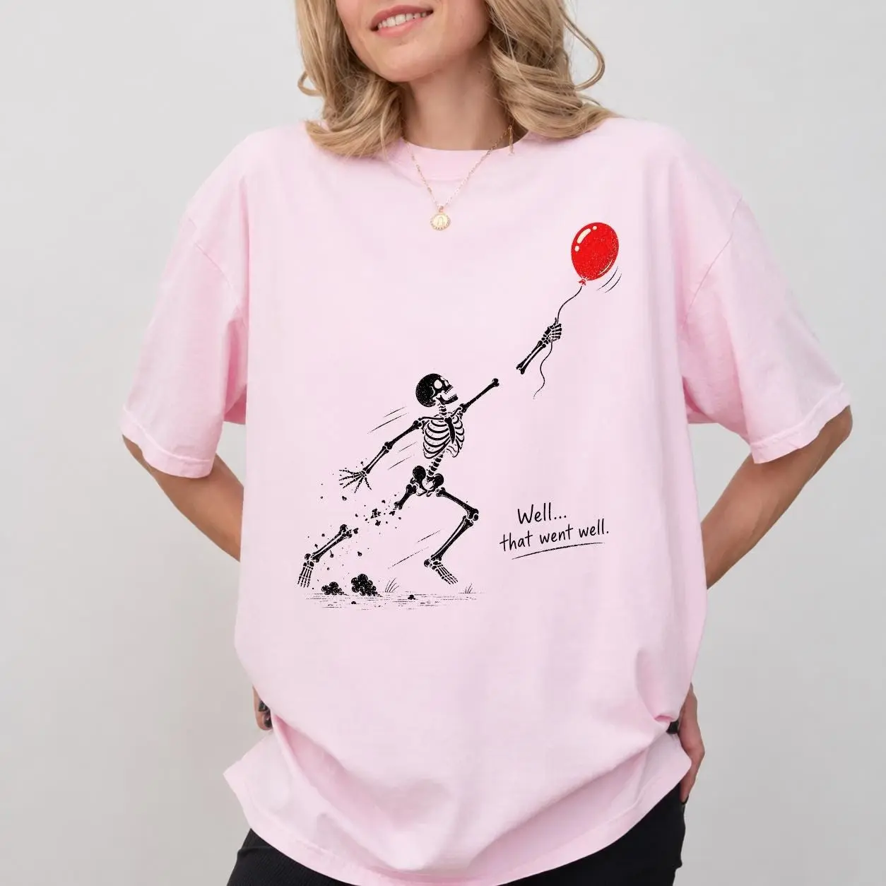 Comfort Colors Skeleton Lost Balloon Shirt, Well That Went Well Funny Halloween Graphic Tee - photo 3