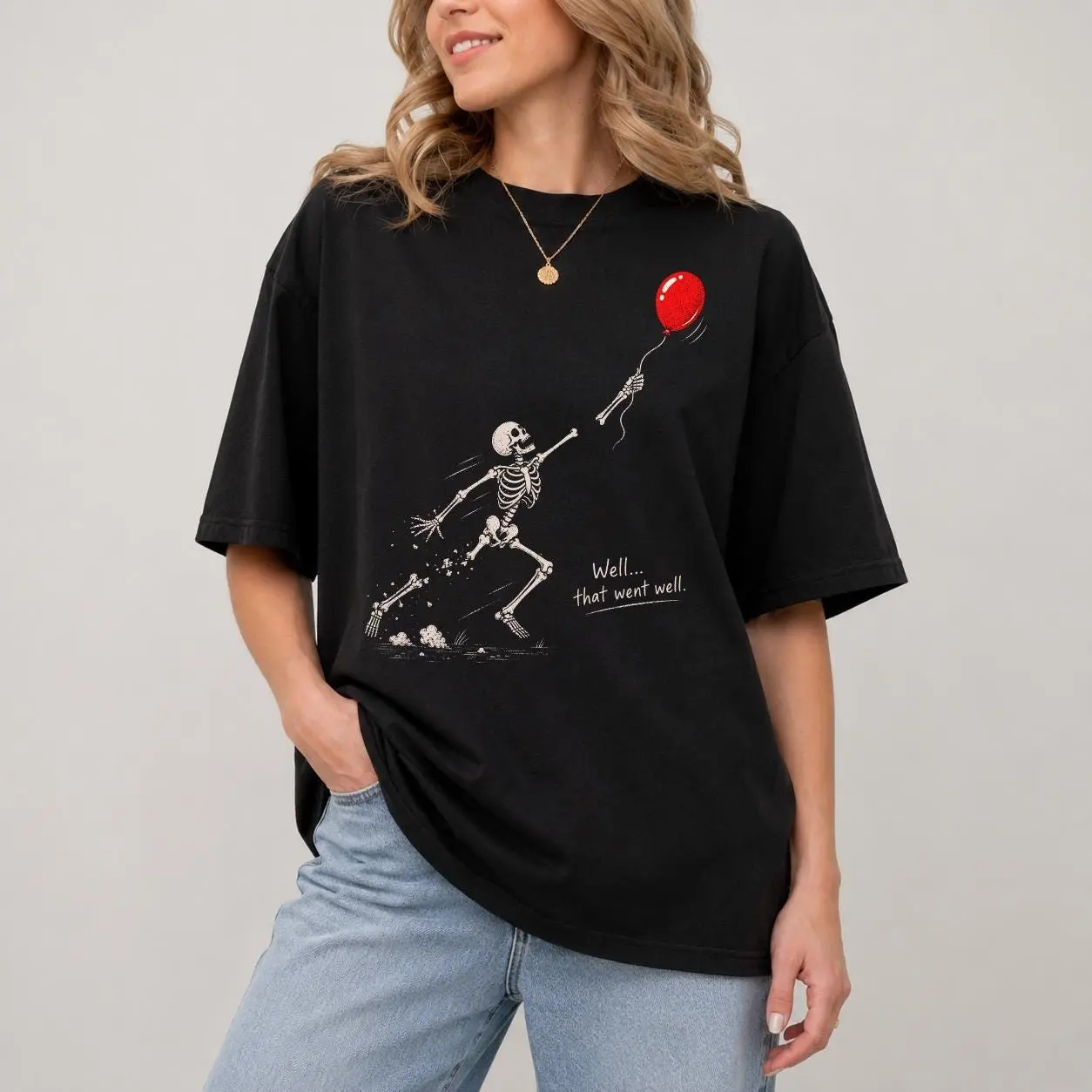 Comfort Colors Skeleton Lost Balloon Shirt, Well That Went Well Funny Halloween Graphic Tee - photo 4