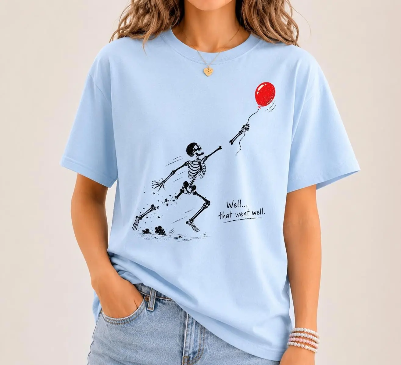 Comfort Colors Skeleton Lost Balloon Shirt, Well That Went Well Funny Halloween Graphic Tee - photo 5