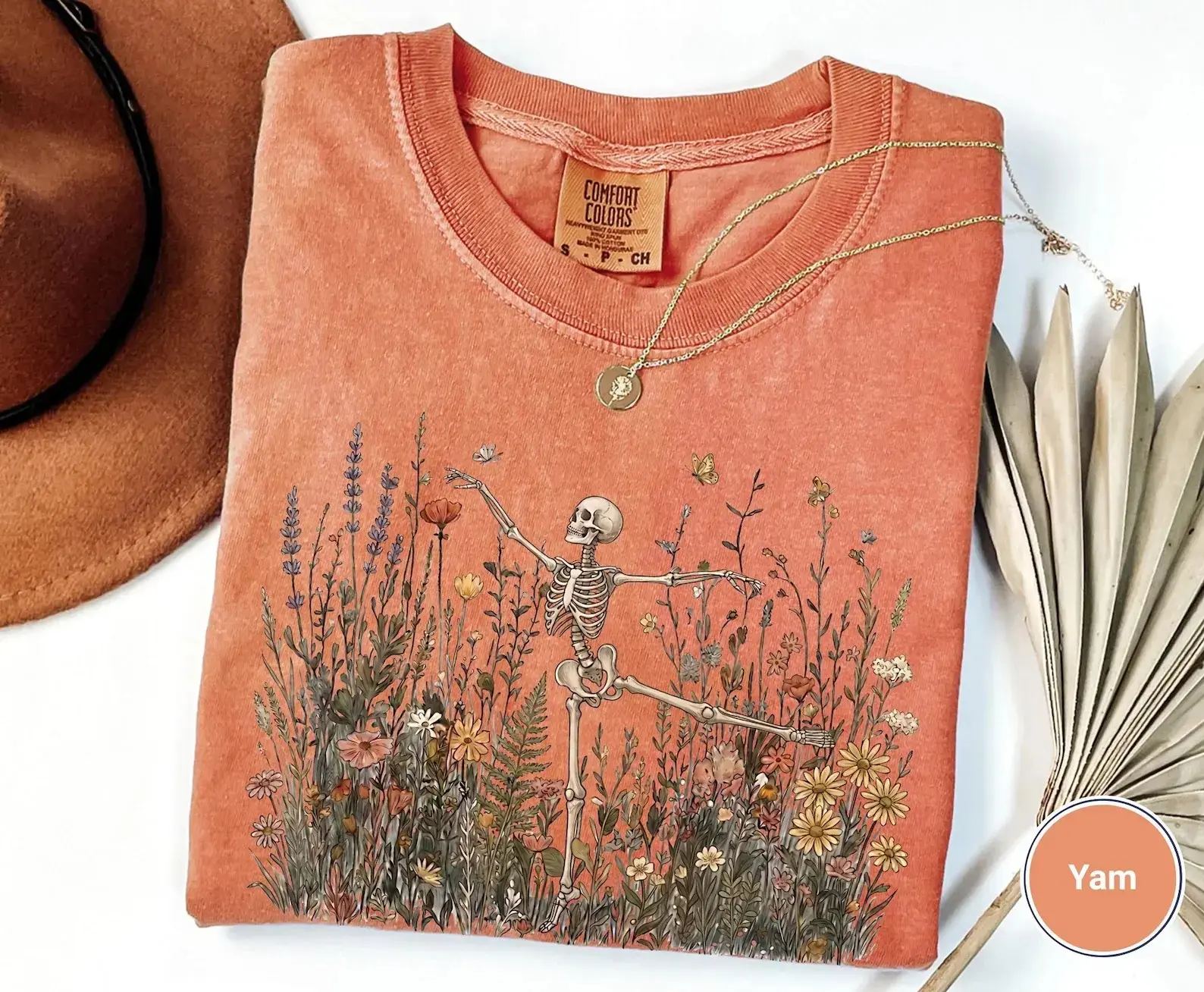 Comfort Colors Skeleton Wildflower Shirt, Dancing Botanical Floral Graphic Tee, Vintage Cottagecore Nature Lover Gift - photo 5