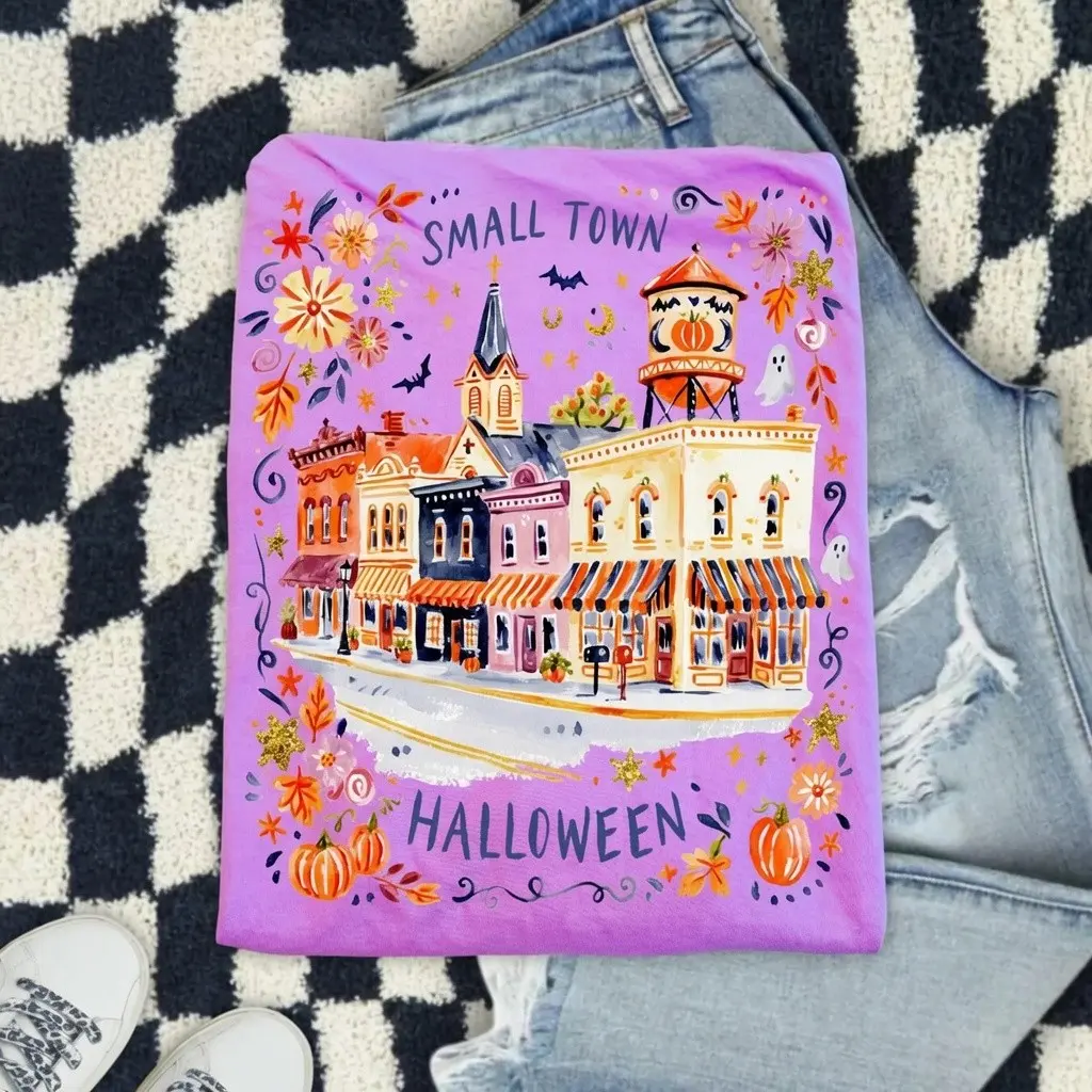Comfort Colors Small Town Country Halloween Shirt, Spooky Village Fall Graphic Tee