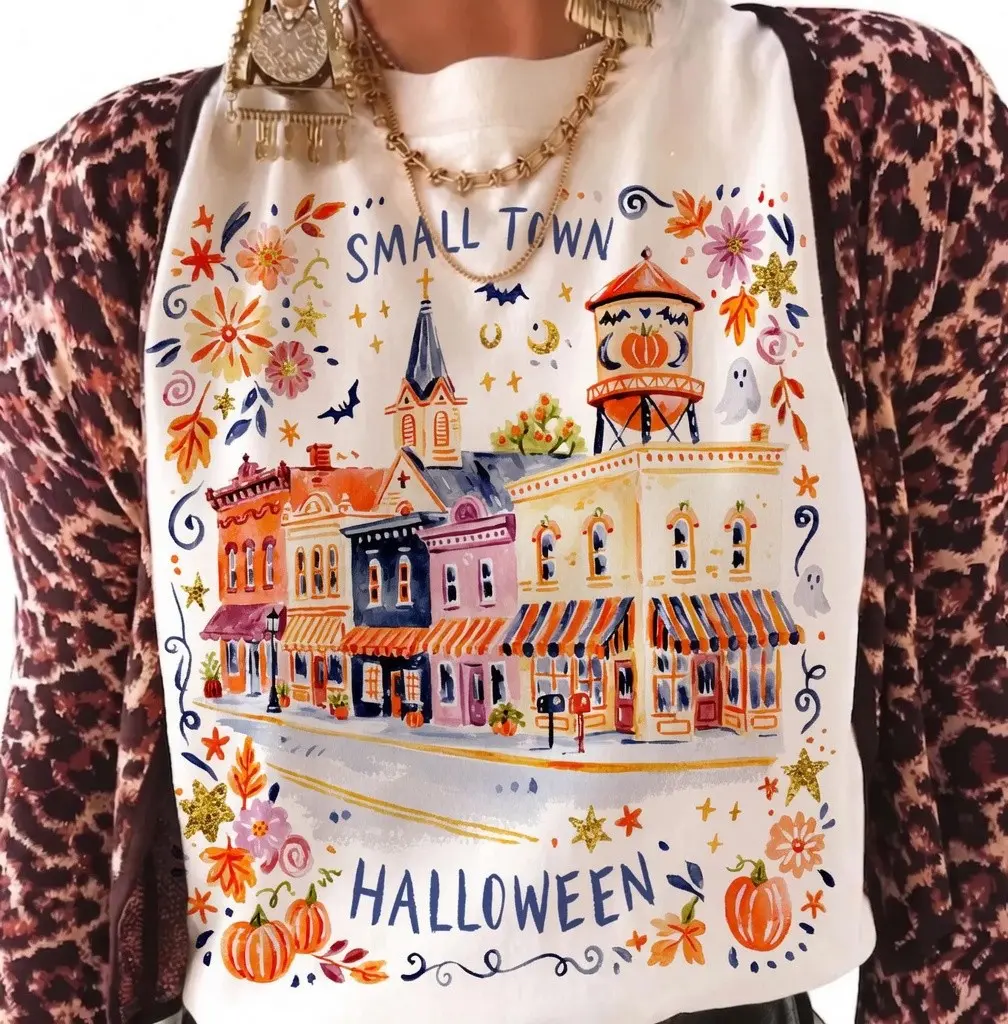 Comfort Colors Small Town Country Halloween Shirt, Spooky Village Fall Graphic Tee - photo 2
