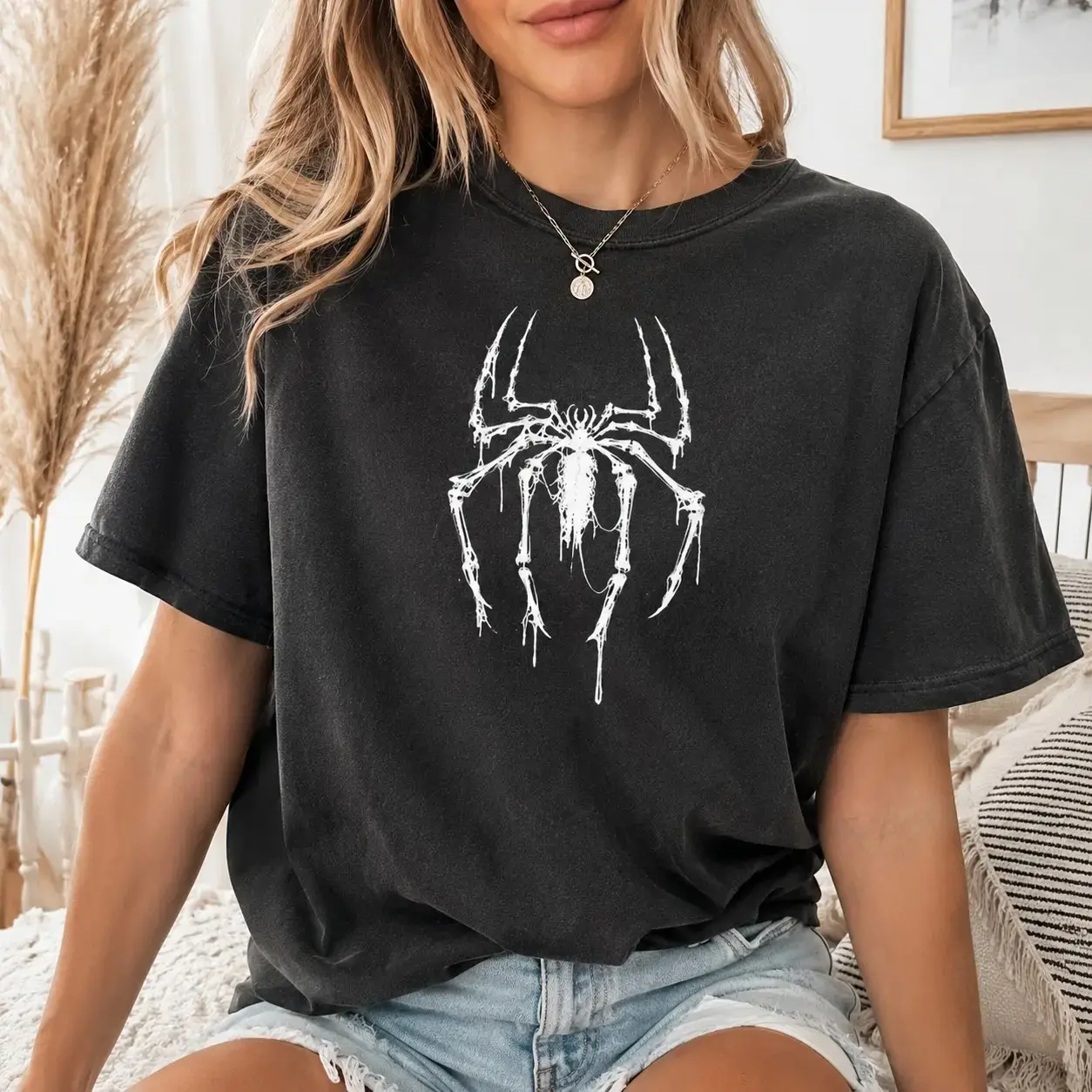 Comfort Colors Spider Skeleton Bones Halloween Sweatshirt, Unisex Spooky Creepy Arachnid Goth Grunge Top - photo 2