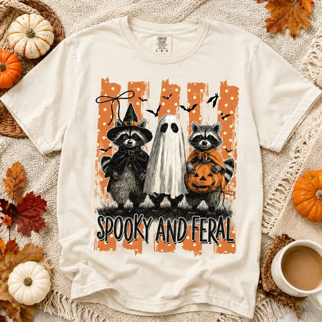 Comfort Colors Spooky Feral Raccoon Ghost Halloween Shirt, Vintage Animal Autumn Graphic Tee, Family Holiday Gift - photo 2